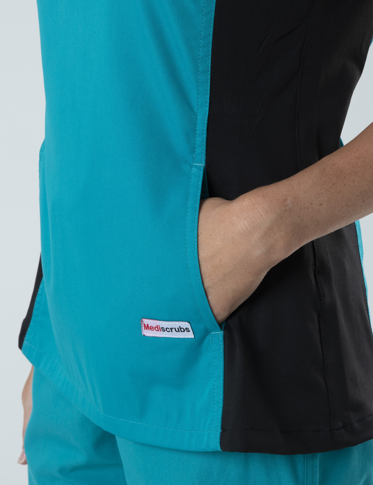 Women's Fit Scrub Top With Spandex Panel - Teal - 3X Large - 2