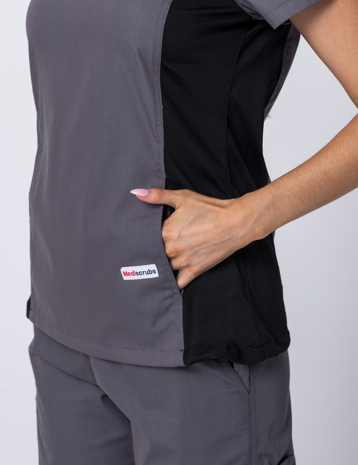 Women's Fit Scrub Top With Spandex Panel - Steel Grey - Large - 2