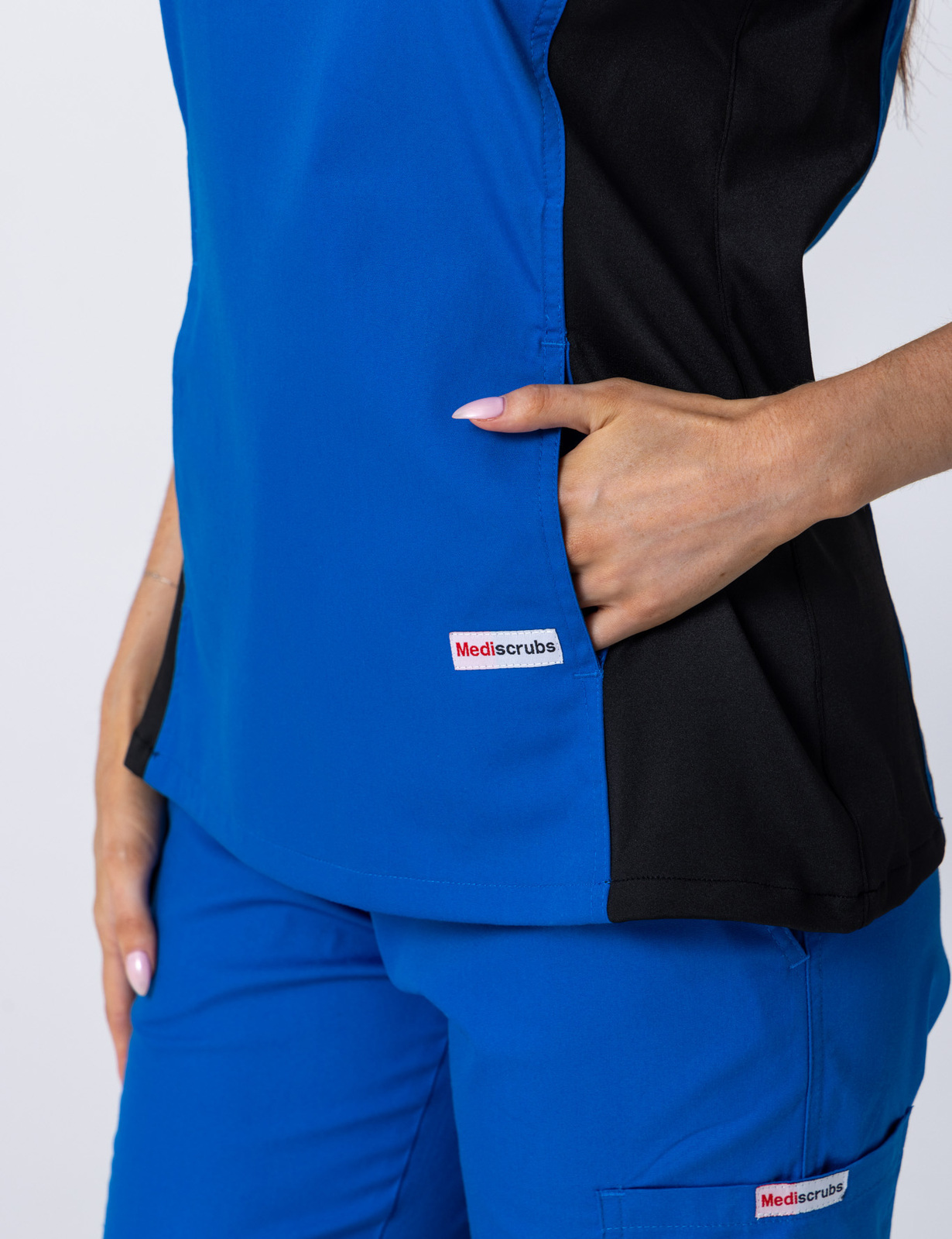 Women's Fit Scrub Top With Spandex Panel - Royal - X Small - 2