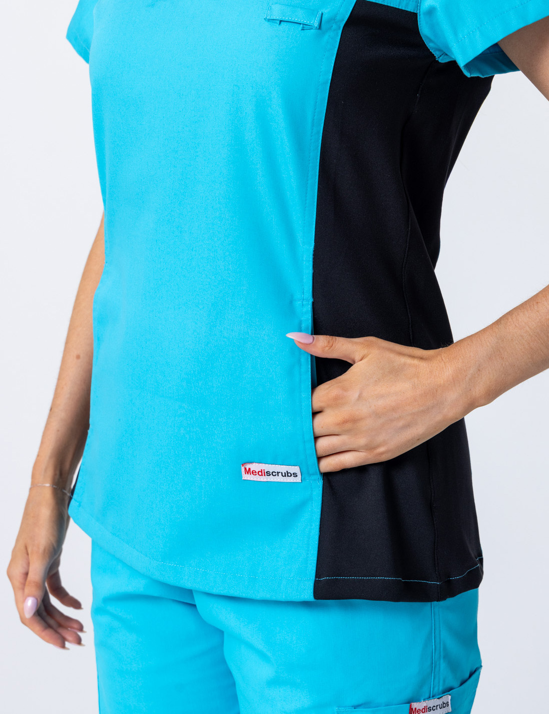 Women's Fit Scrub Top With Spandex Panel - Aqua - 3X Large - 2