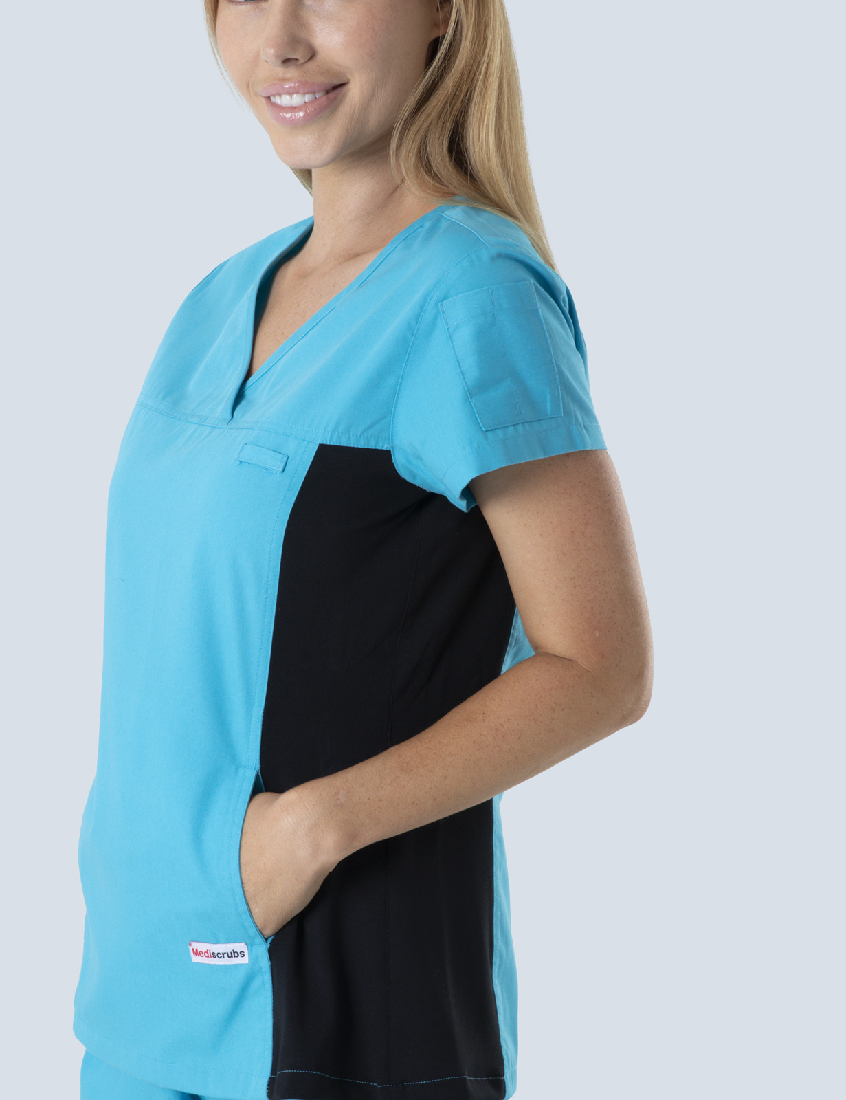 Women's Fit Solid Scrub Top With Spandex Panel - Aqua - 4X large - 2