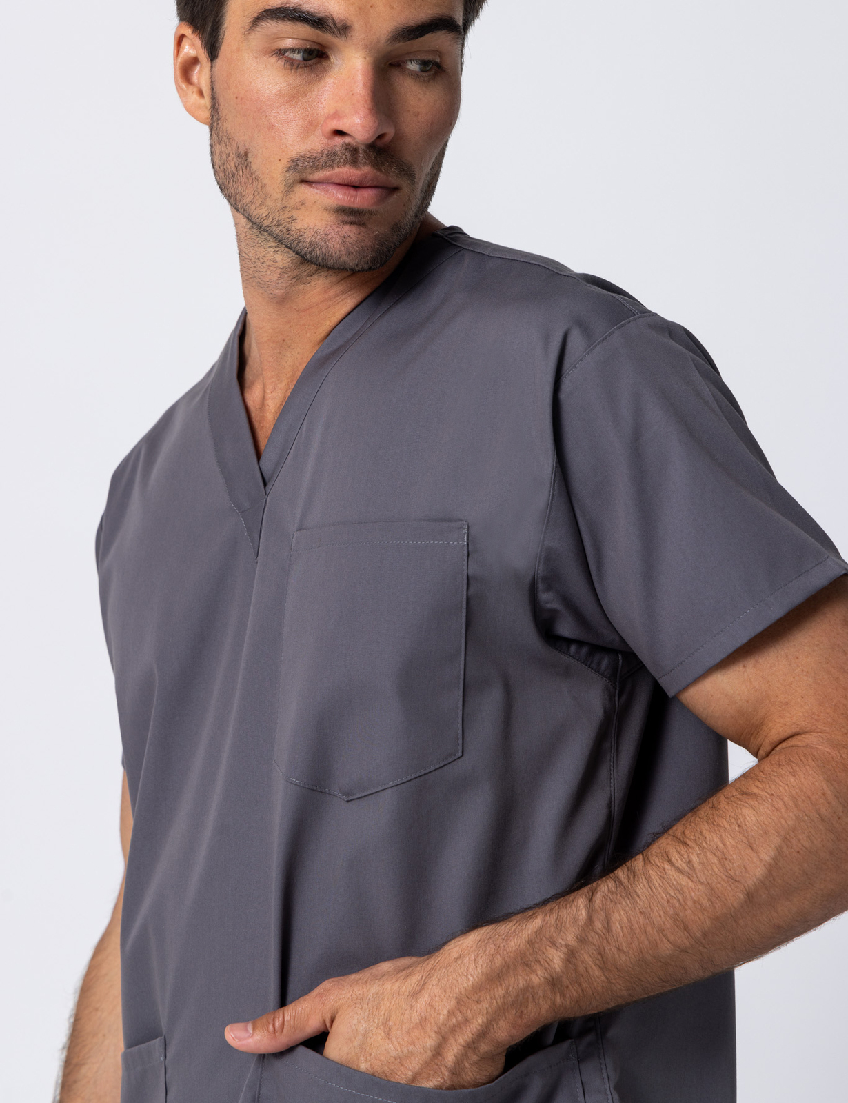 Men's 4 Pocket Scrub Top - Steel Grey - XX Small - 3