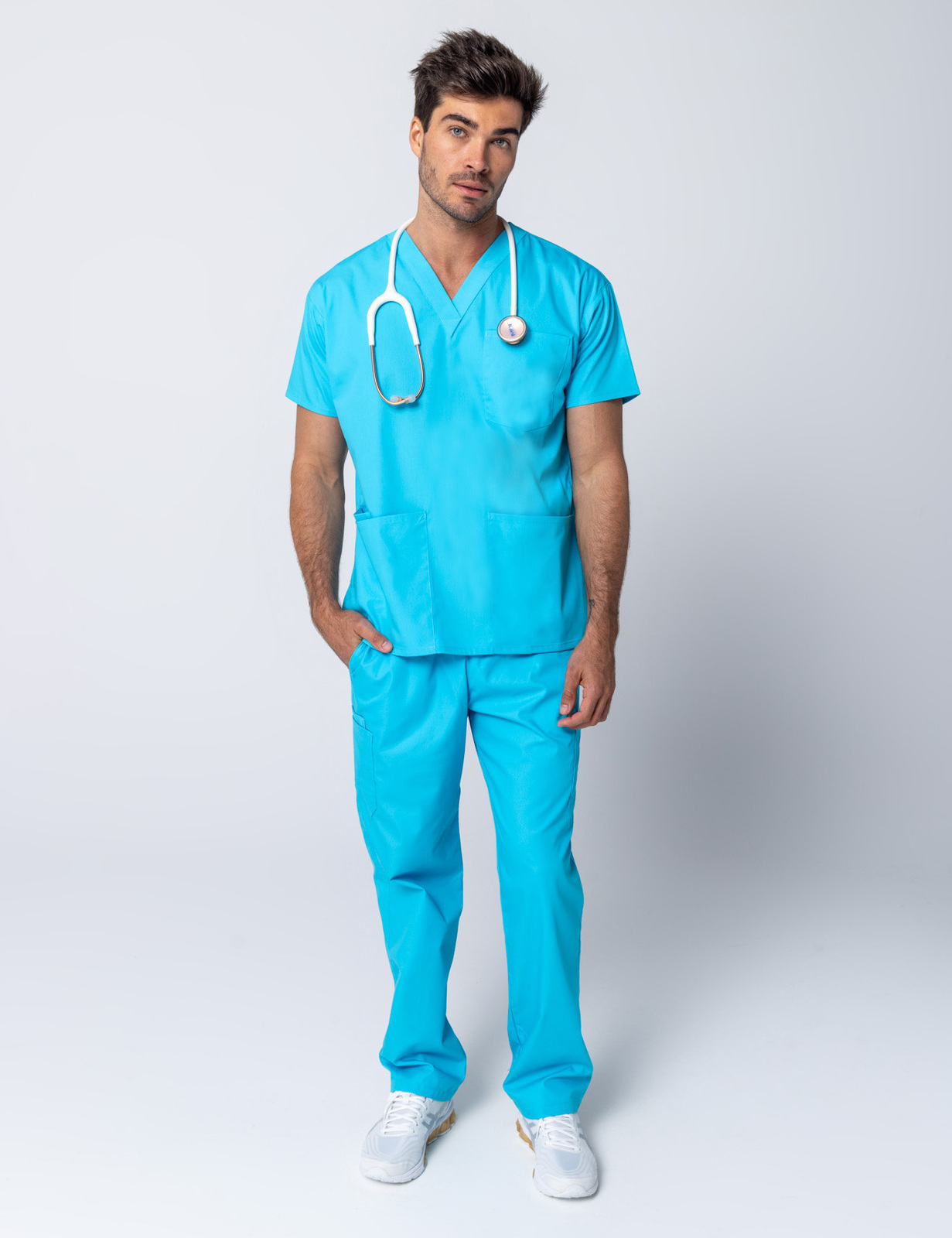 Men's 4 Pocket Scrub Top - Aqua - XX Small - 3