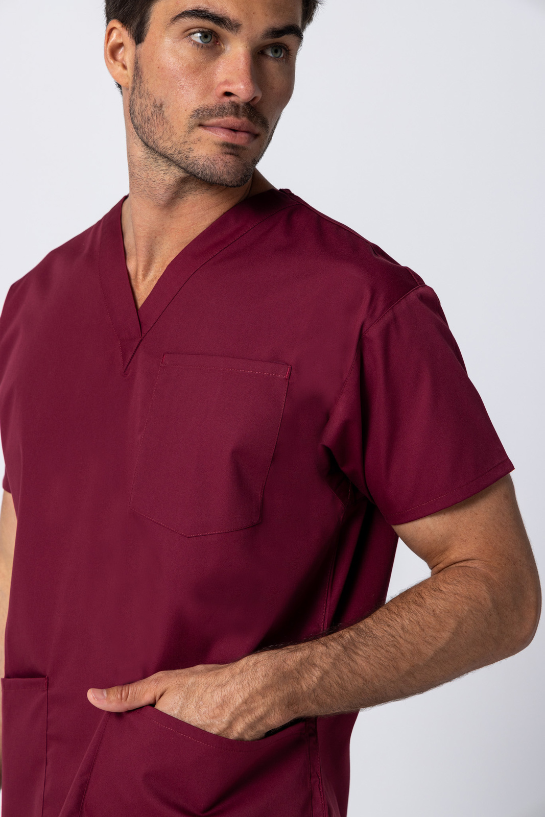 Men's 4 Pocket Scrub Top - Burgundy - 2X Large - 3