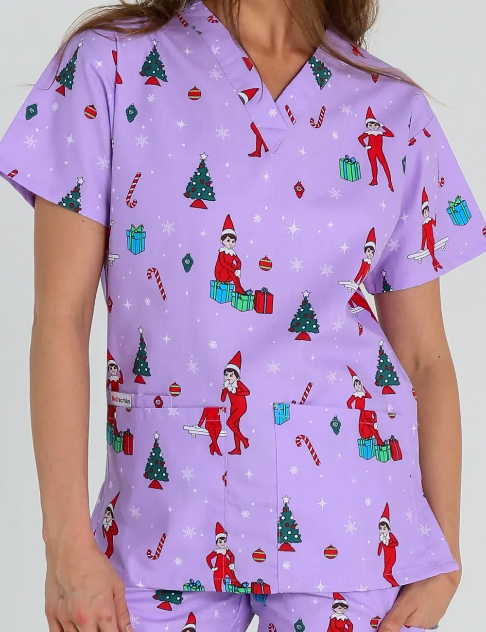 It's Christmastime Women's Classic Scrub Top featuring The Elf on the Shelf® - XXS - 3