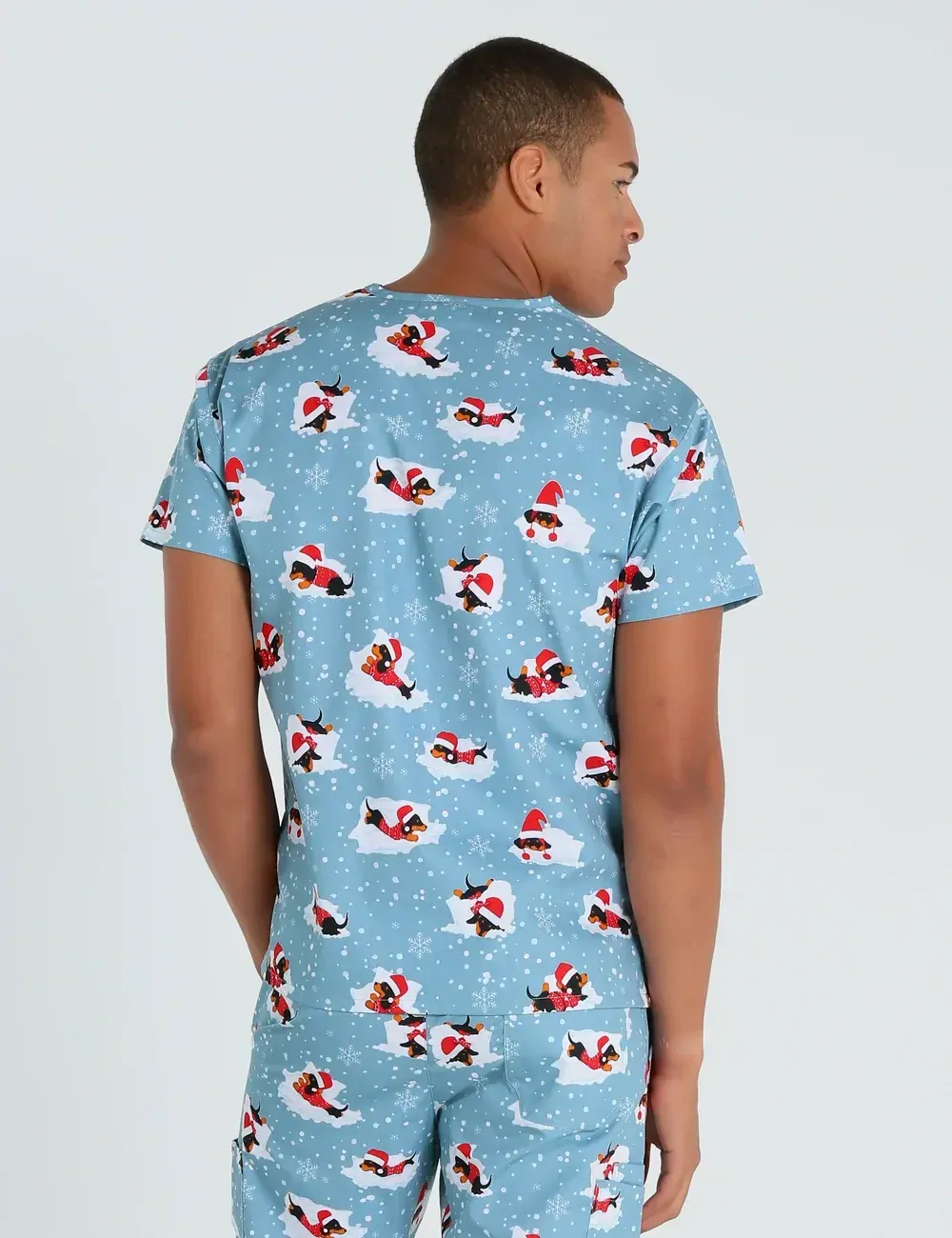 Dachshund Doggy Christmas Snuggles Men's Classic Scrub Top - XL - 3