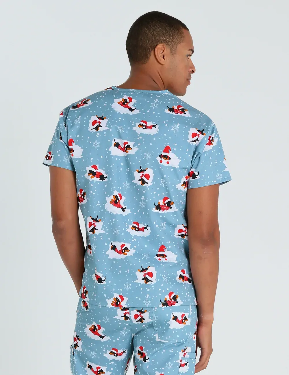 Dachshund Doggy Christmas Snuggles Men's Classic Scrub Top - XXS - 3