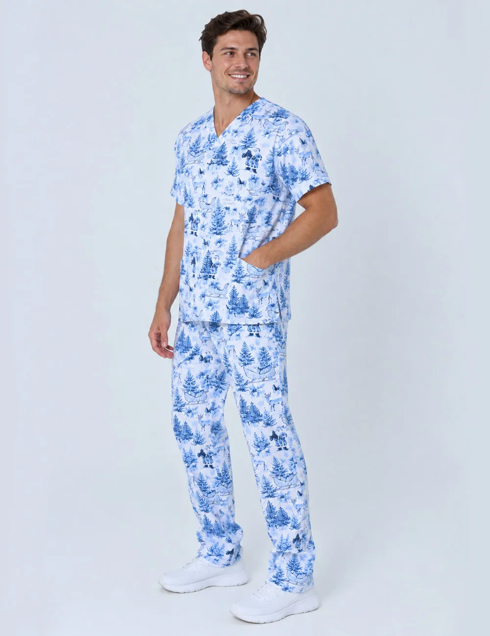 Noel' Heritage Christmas Toile Classic Scrub Top (Unisex) - XXS - 3
