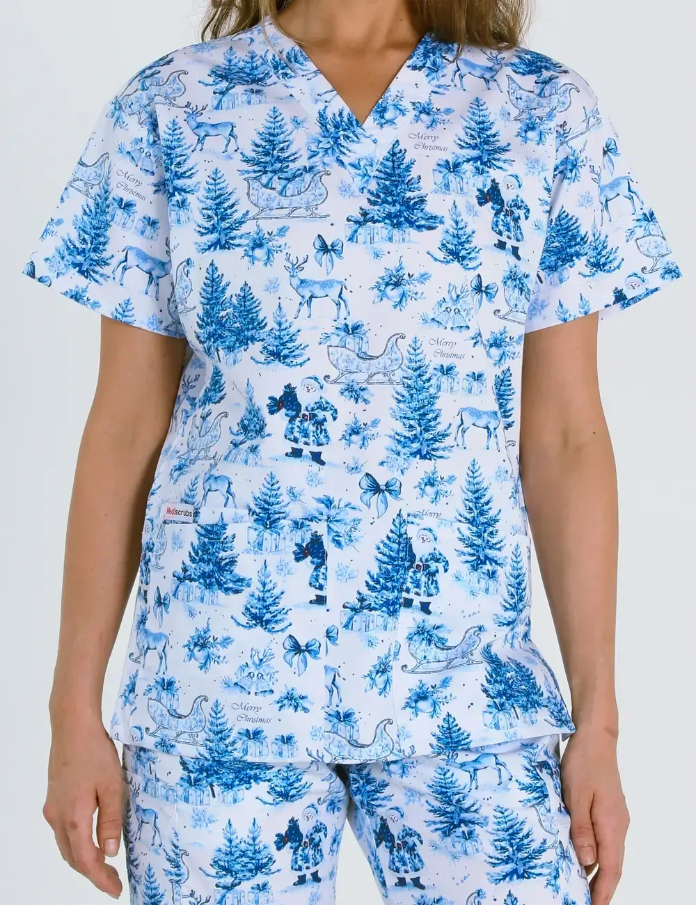 Noel Heritage Christmas Toile Women's Classic Scrub Top - XS - 3