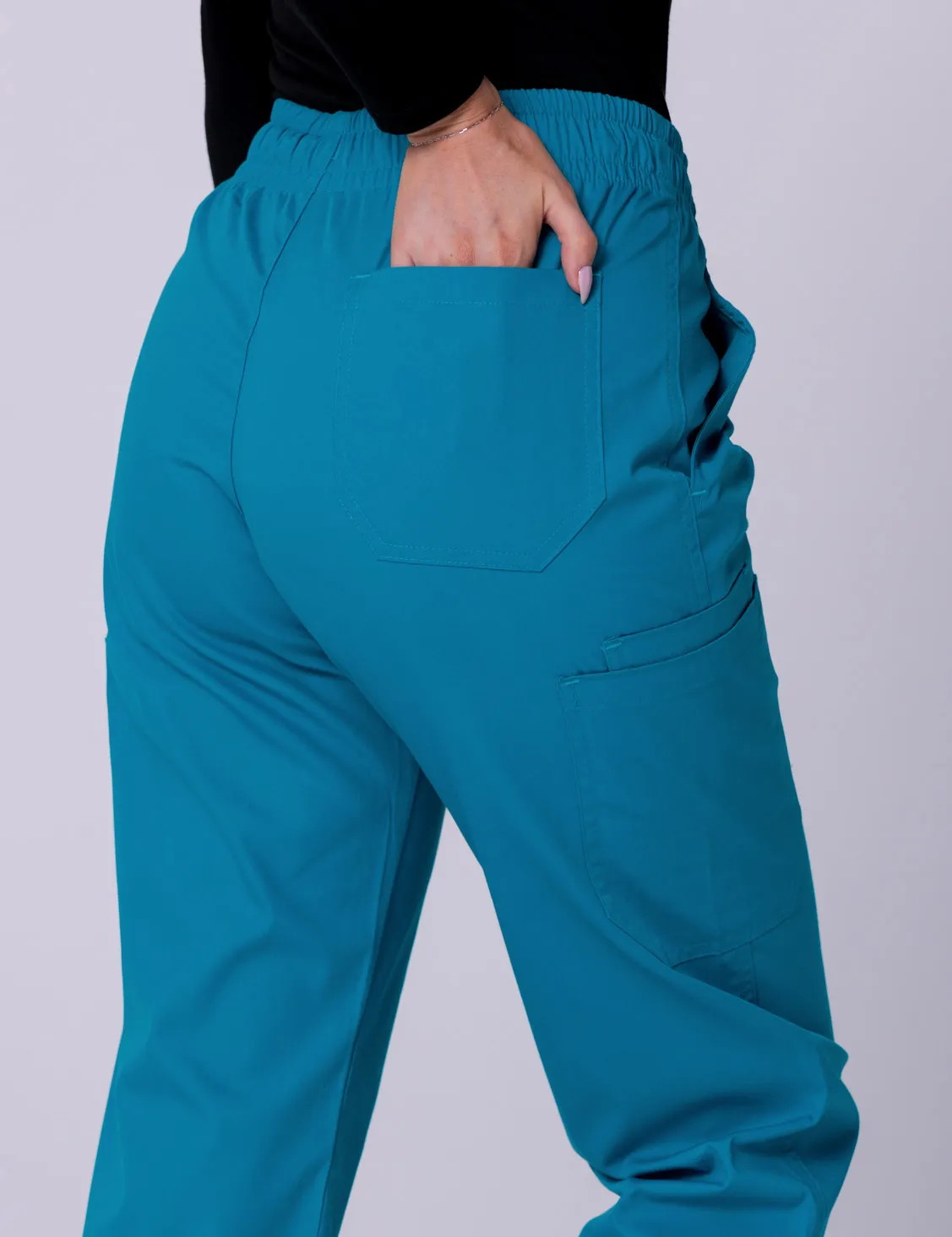 Tweed Health Super Clinic (Women's Fit Solid Scrub Top and Cargo Pants in Teal incl Logos) - 3