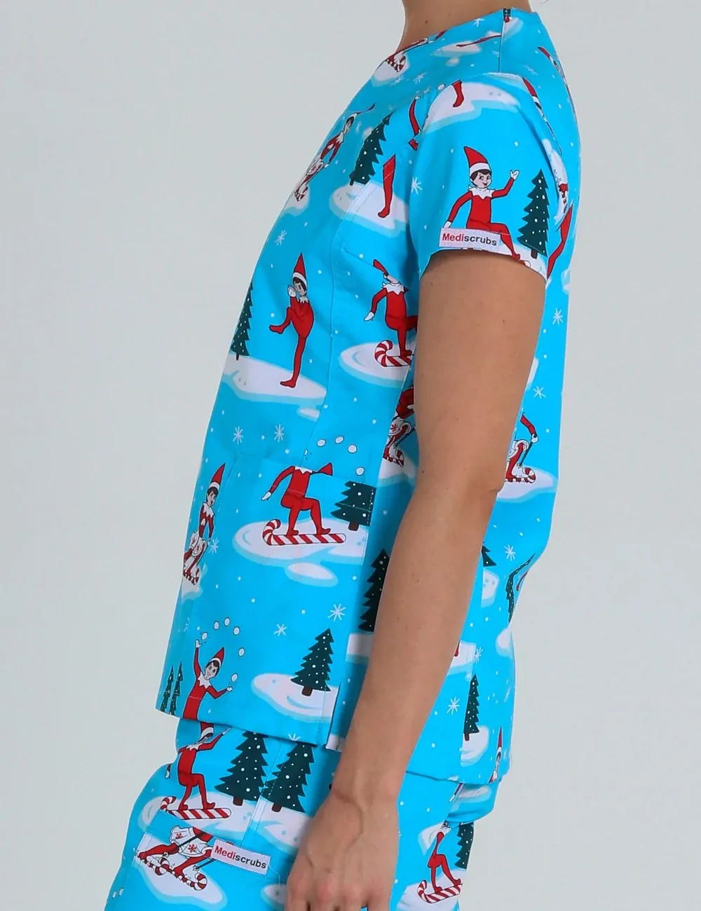 Christmas is Better with Us Women's Slim Fit Scrub Top featuring The Elf on the Shelf® - XXS - 3
