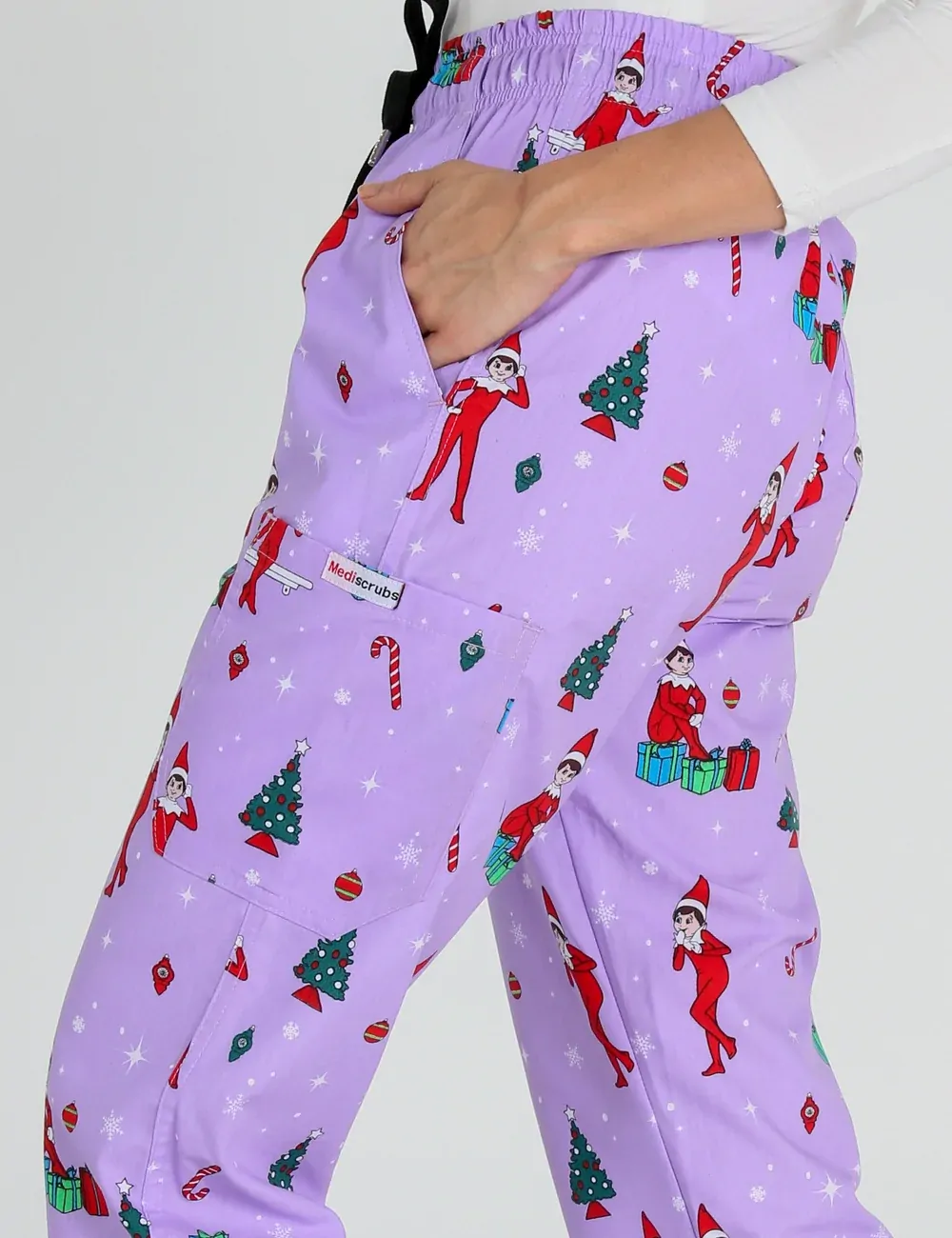 It's Christmastime Women's Cargo Scrub Pants featuring The Elf on the Shelf® - XXS - 3