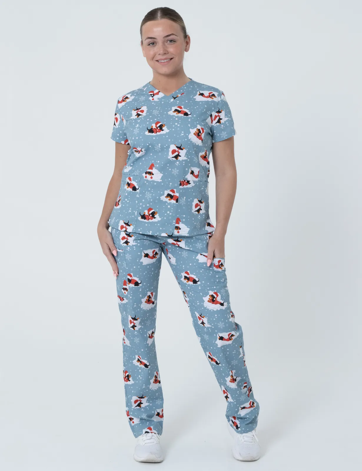 Dachshund Doggy Christmas Snuggles Cargo Scrub Pants (Unisex) - XXS - 3