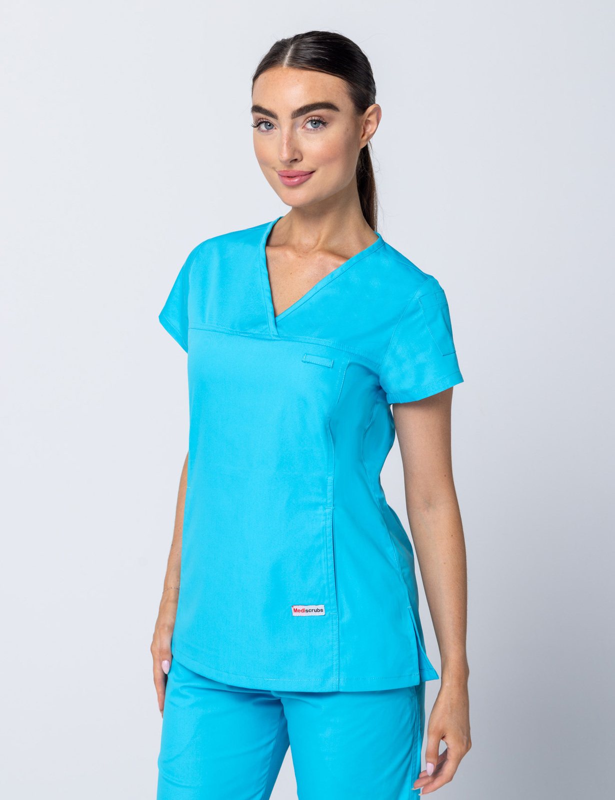 Women's Fit Solid Scrub Top - Aqua - 3X Large - 3