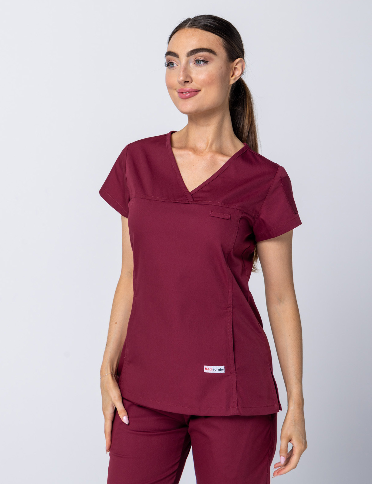 Women's Fit Solid Scrub Top - Burgundy - 3X Large - 3