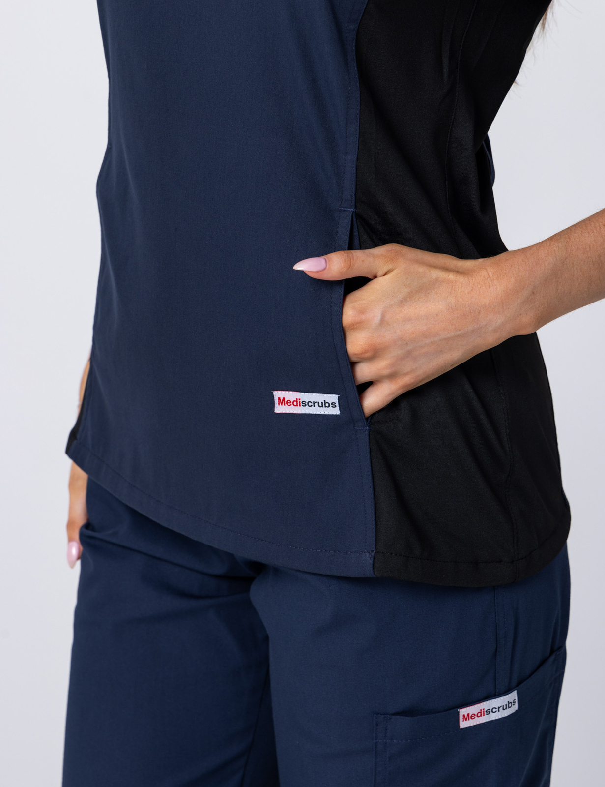 Women's Fit Scrub Top With Spandex Panel - Navy - 3X Large - 3