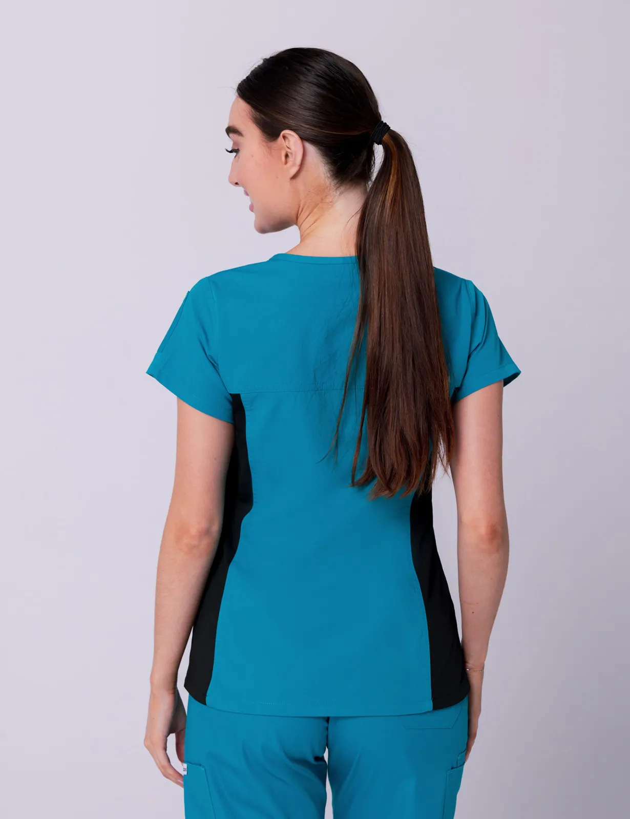 Women's Fit Scrub Top With Spandex Panel - Teal - X Small - 3