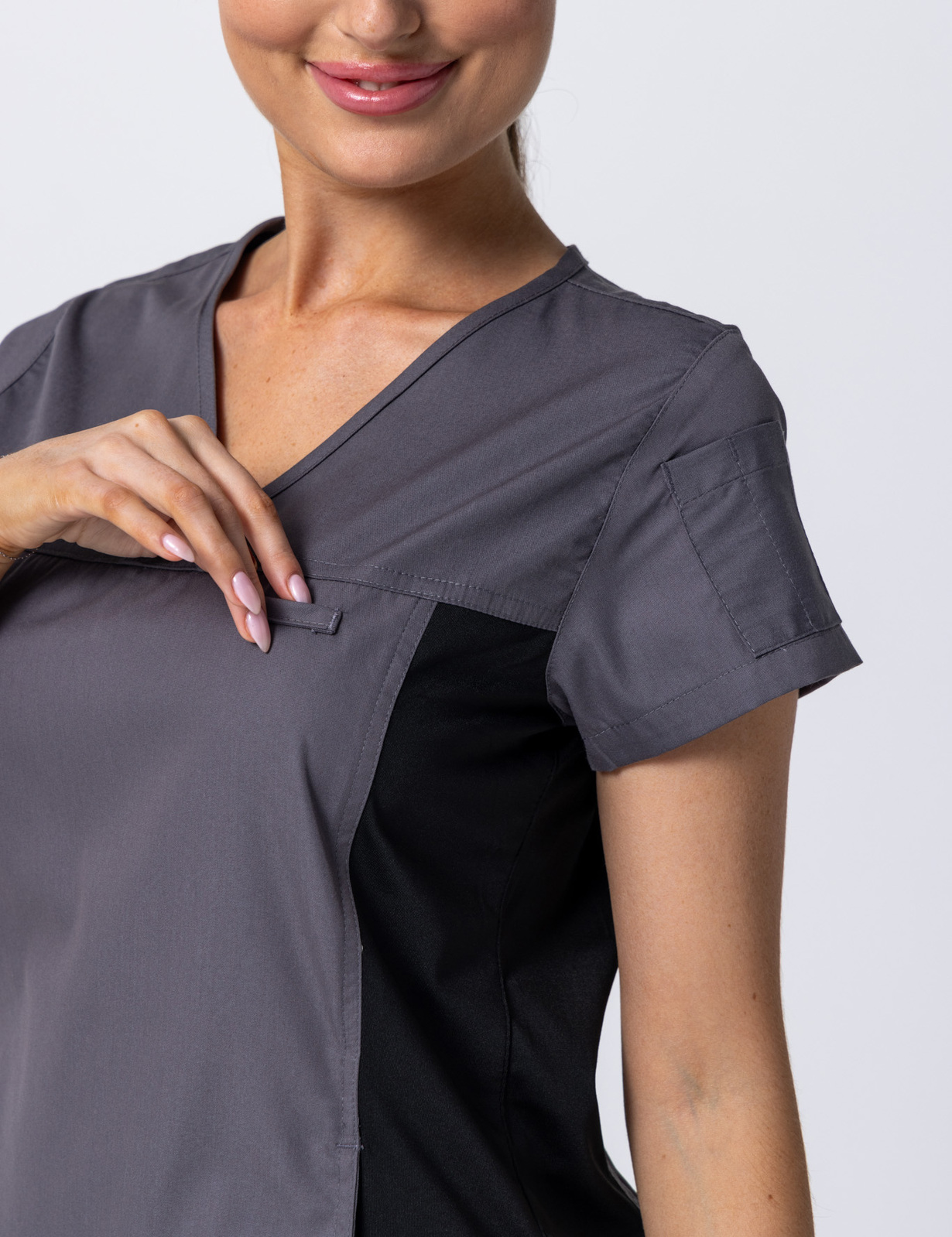 Women's Fit Scrub Top With Spandex Panel - Steel Grey - Large - 3