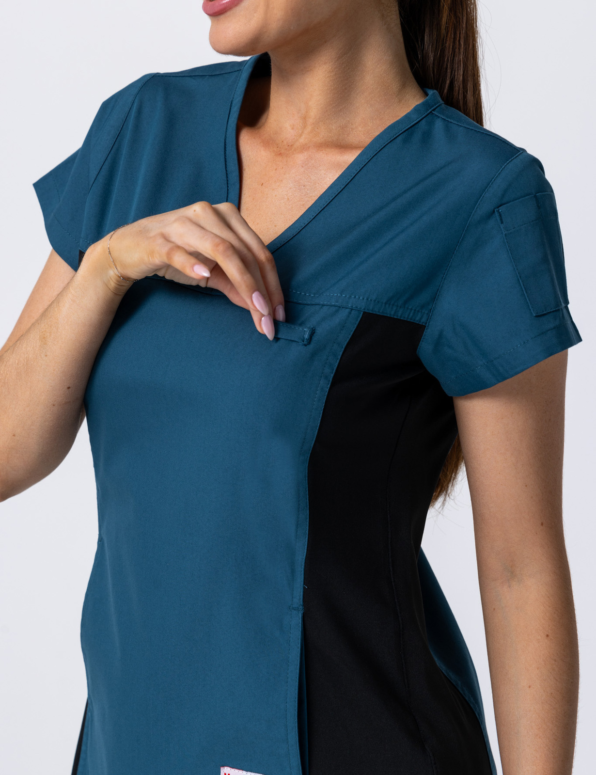 Women's Fit Scrub Top With Spandex Panel - Caribbean - Small - 3