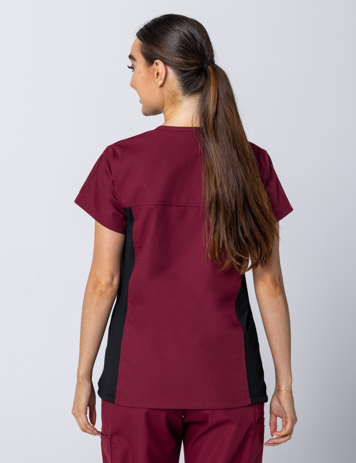 Women's Fit Scrub Top With Spandex Panel - Burgundy - 2X Large - 3