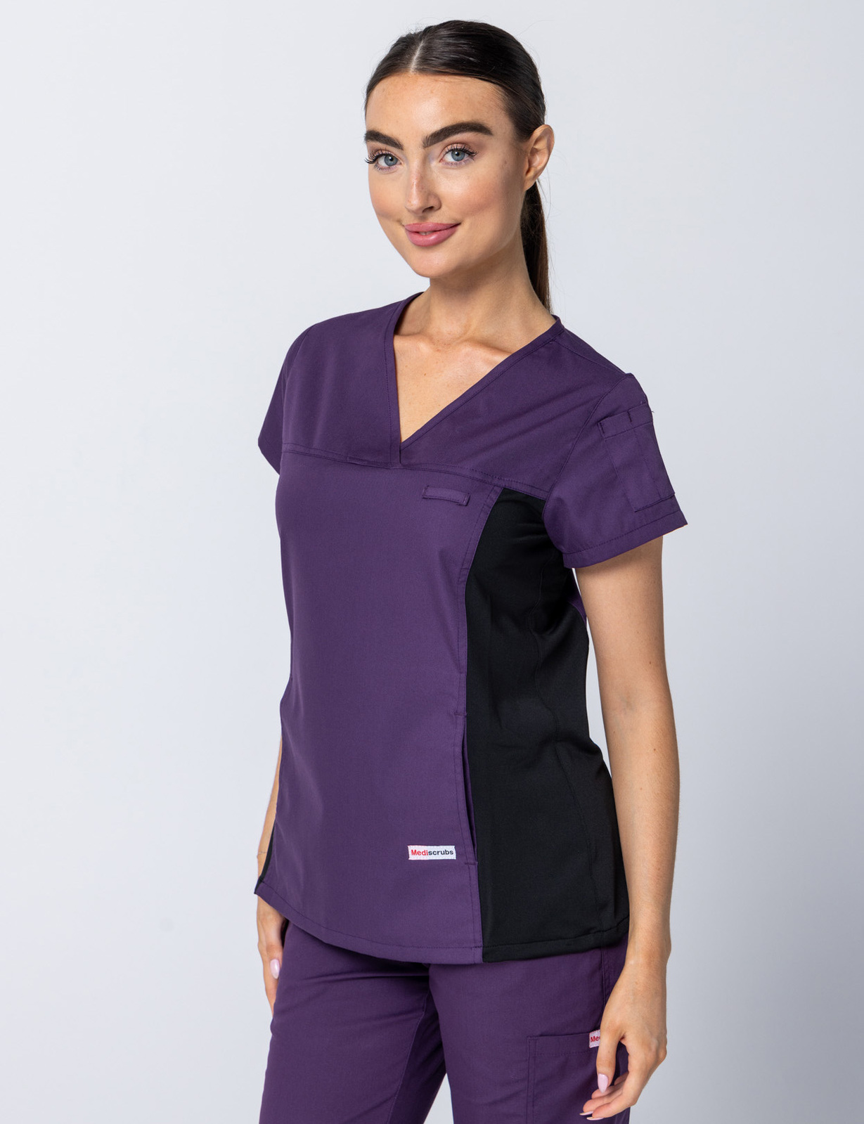 Women's Fit Scrub Top With Spandex Panel - Aubergine - 3X Large - 3