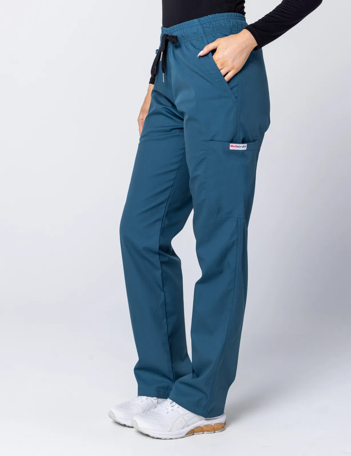 Tweed Health Super Clinic (Women's Fit Solid Scrub Top and Cargo Pants in Caribbean incl Logos) - 4