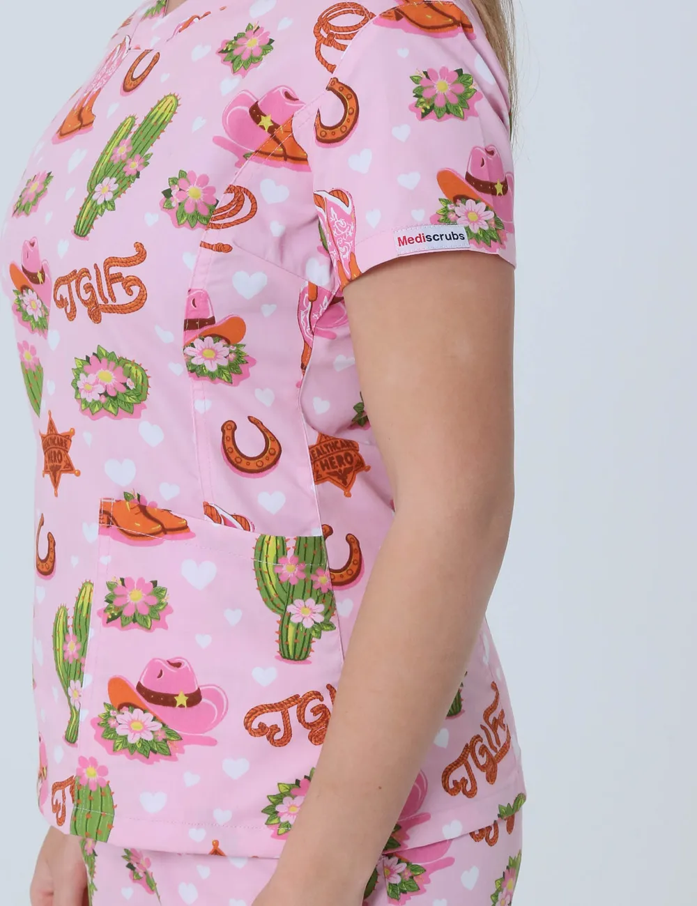 TGIF Boot Scootin' Friyay Women's Slim Fit Scrub Top - XXS - 4