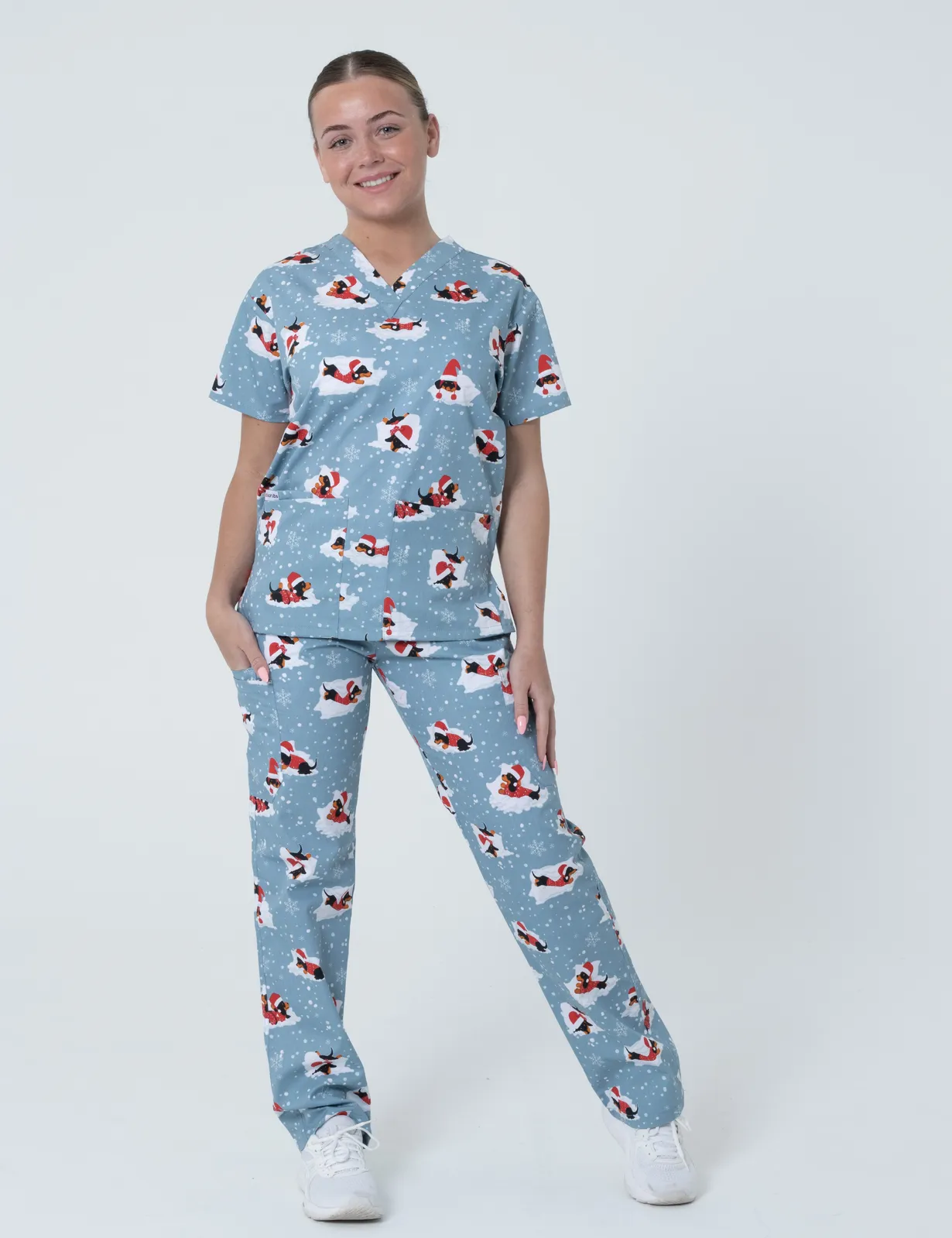 Dachshund Doggy Christmas Snuggles Classic Scrub Top (Unisex) - XXS - 5