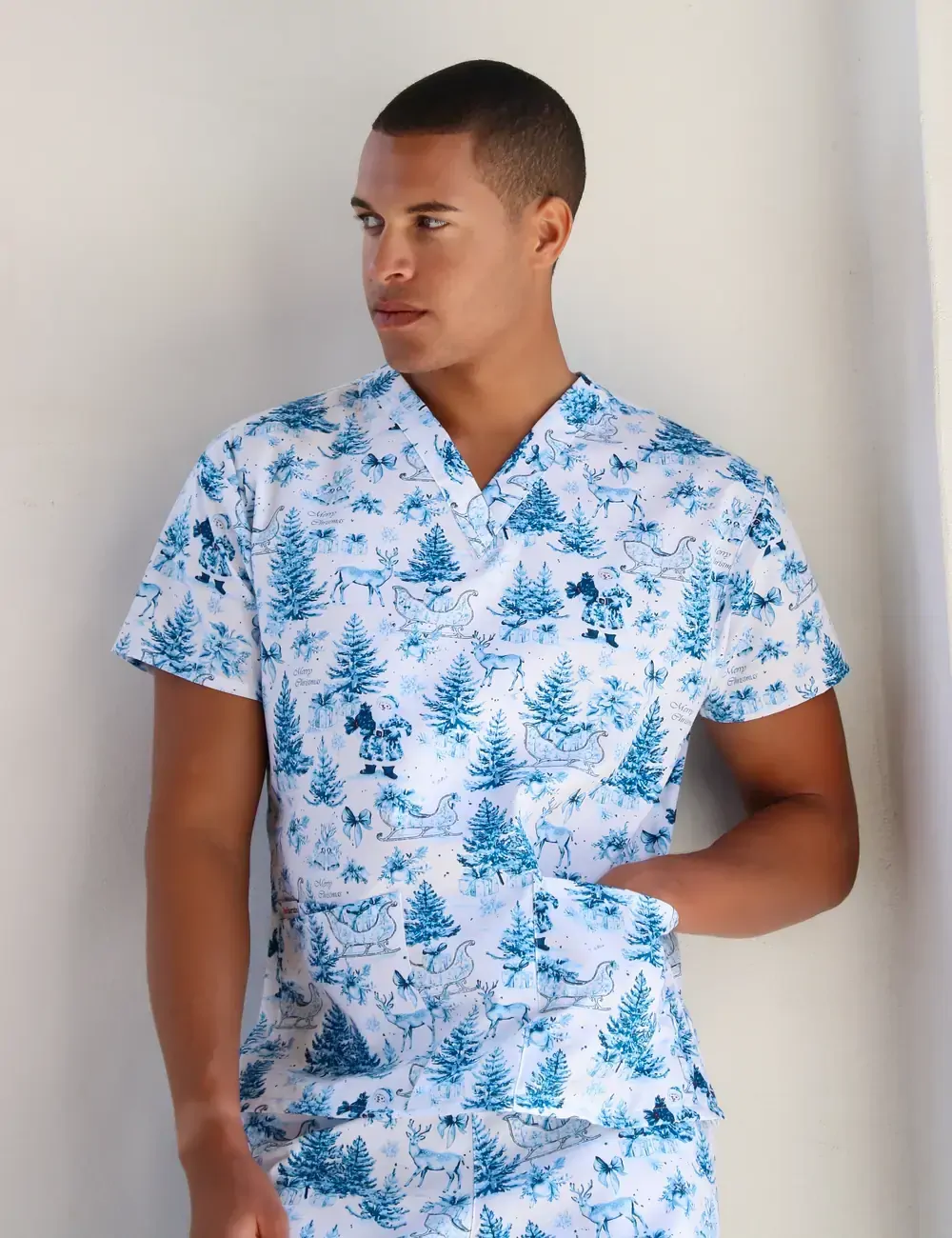 Noel Heritage Christmas Toile Men's Classic Scrub Top - XL - 5