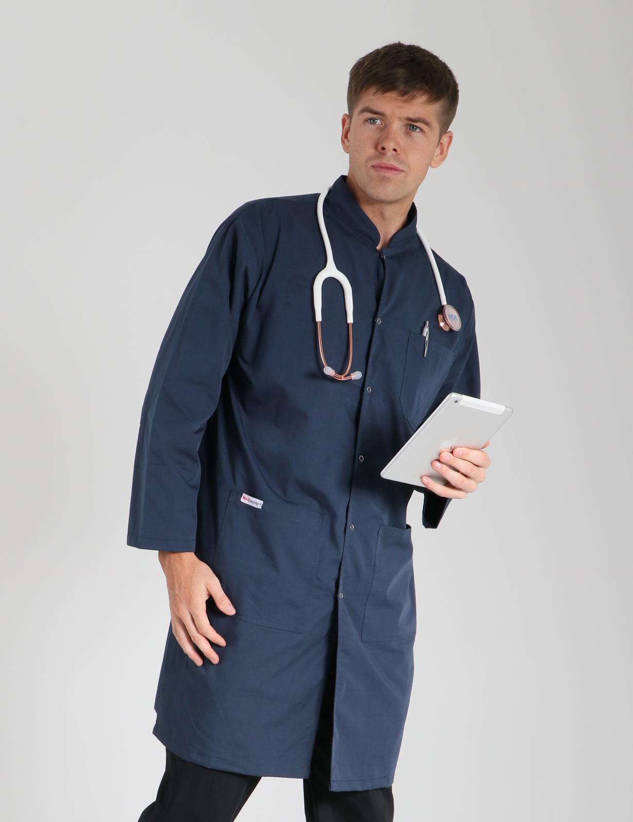 Lab Gown With Front Pockets And Side Ties - Navy - Medium - 4