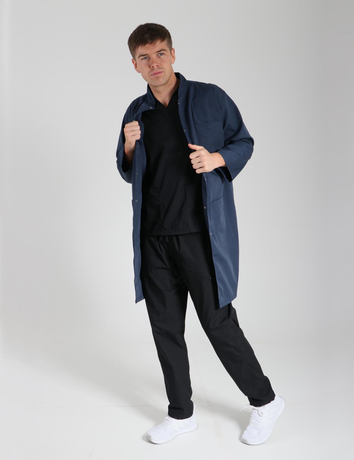 Lab Gown With Front Pockets And Side Ties - Navy - Medium - 5