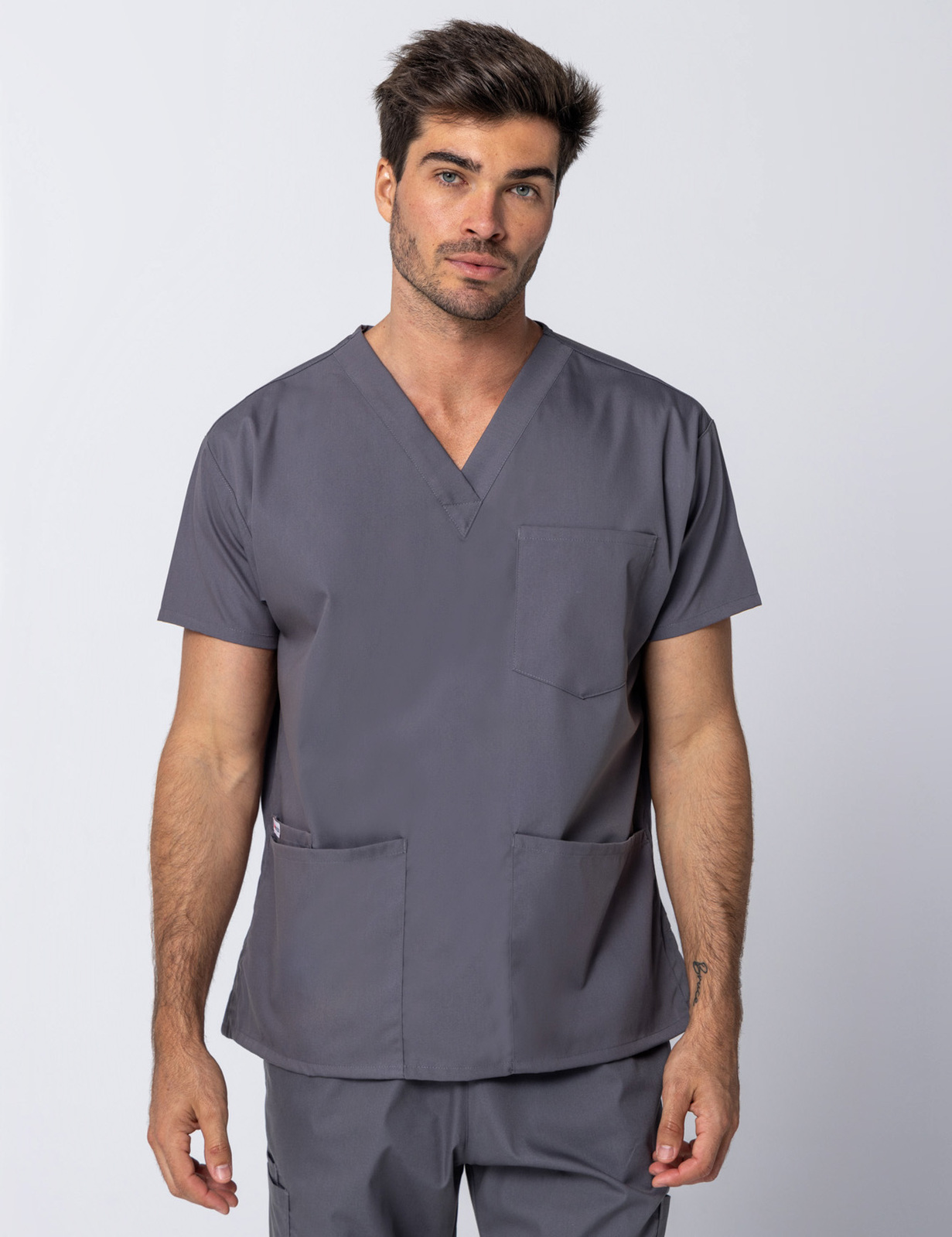 Men's 4 Pocket Scrub Top - Steel Grey - XX Small