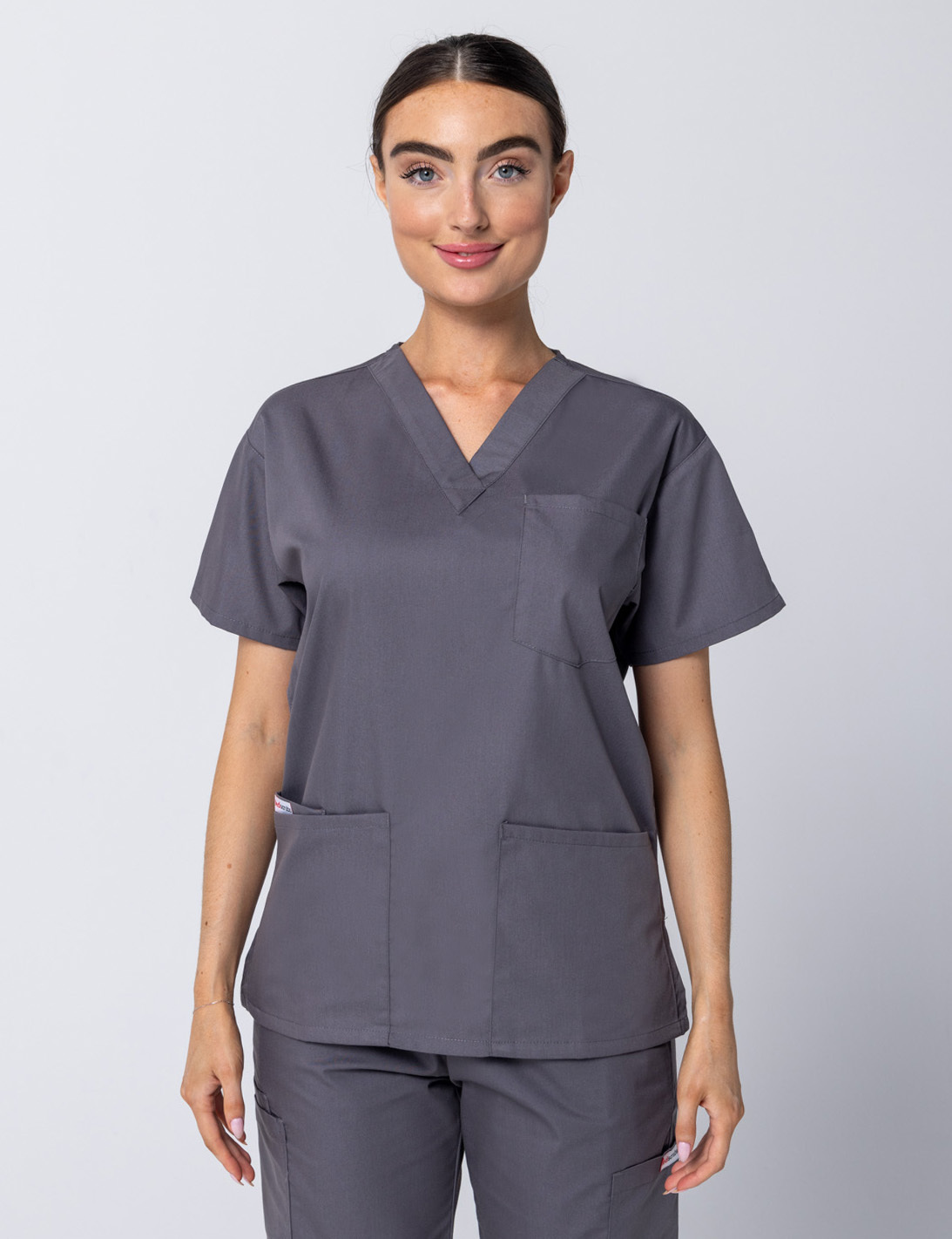 Women's 4 Pocket Scrub Top - Steel Grey - Large