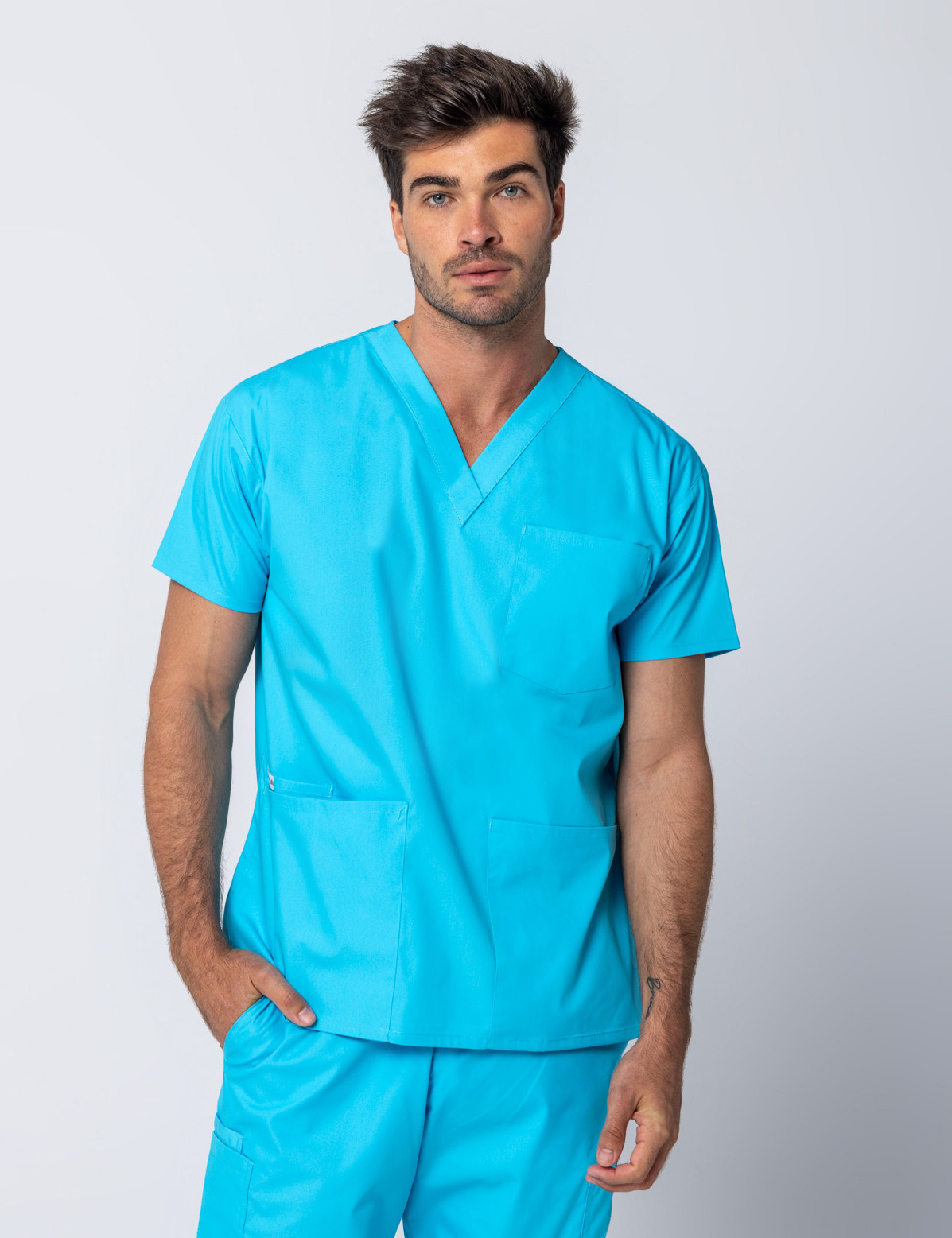 Men's 4 Pocket Scrub Top - Aqua - XX Small