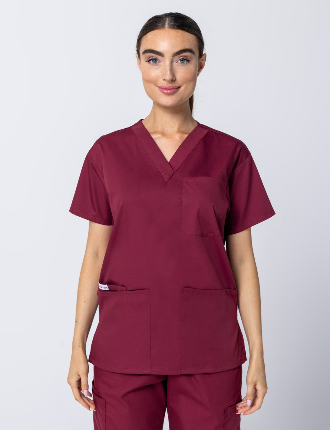 Women's 4 Pocket Scrub Top - Burgundy - 3X Large
