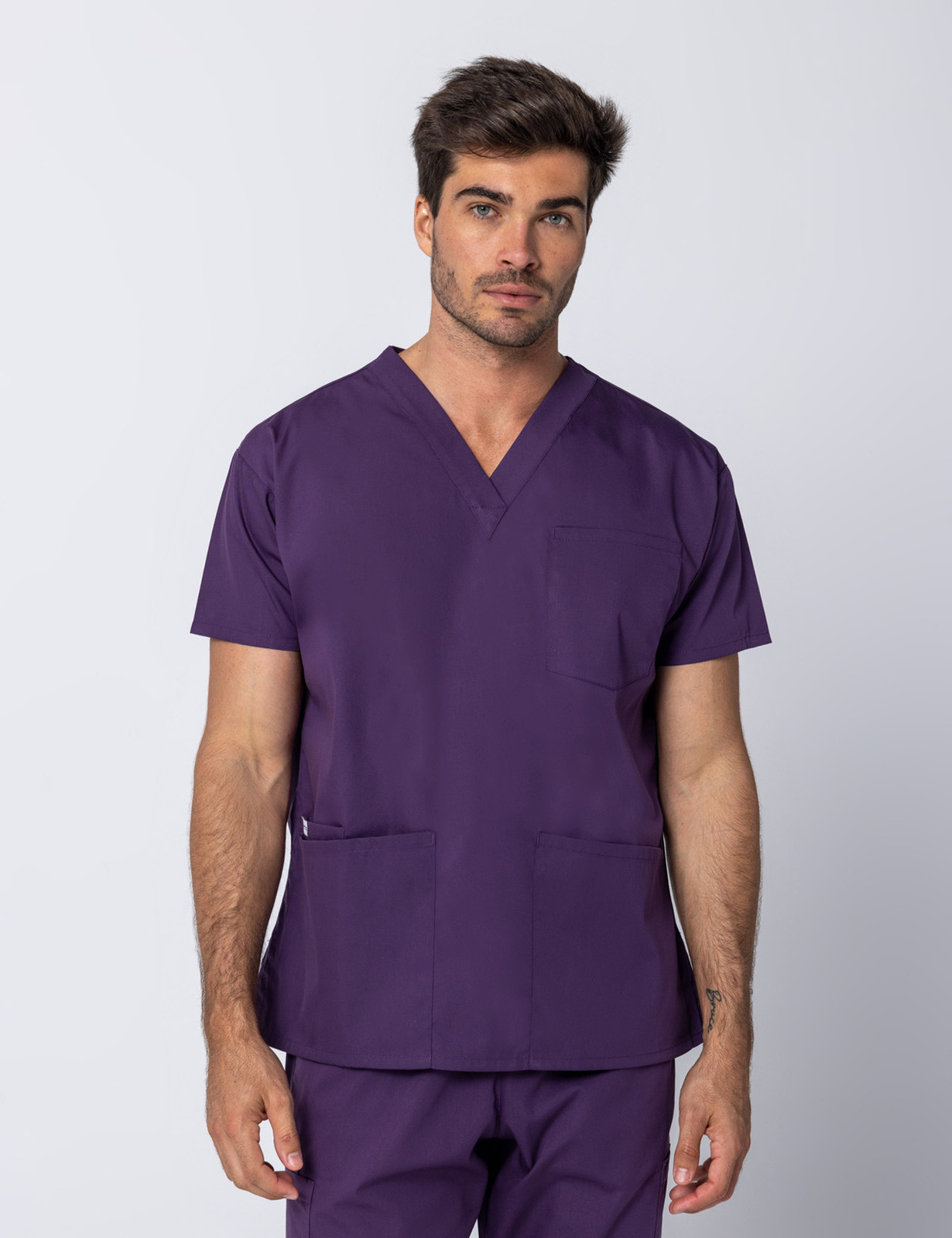 Men's 4 Pocket Scrub Top - Aubergine - XX Small