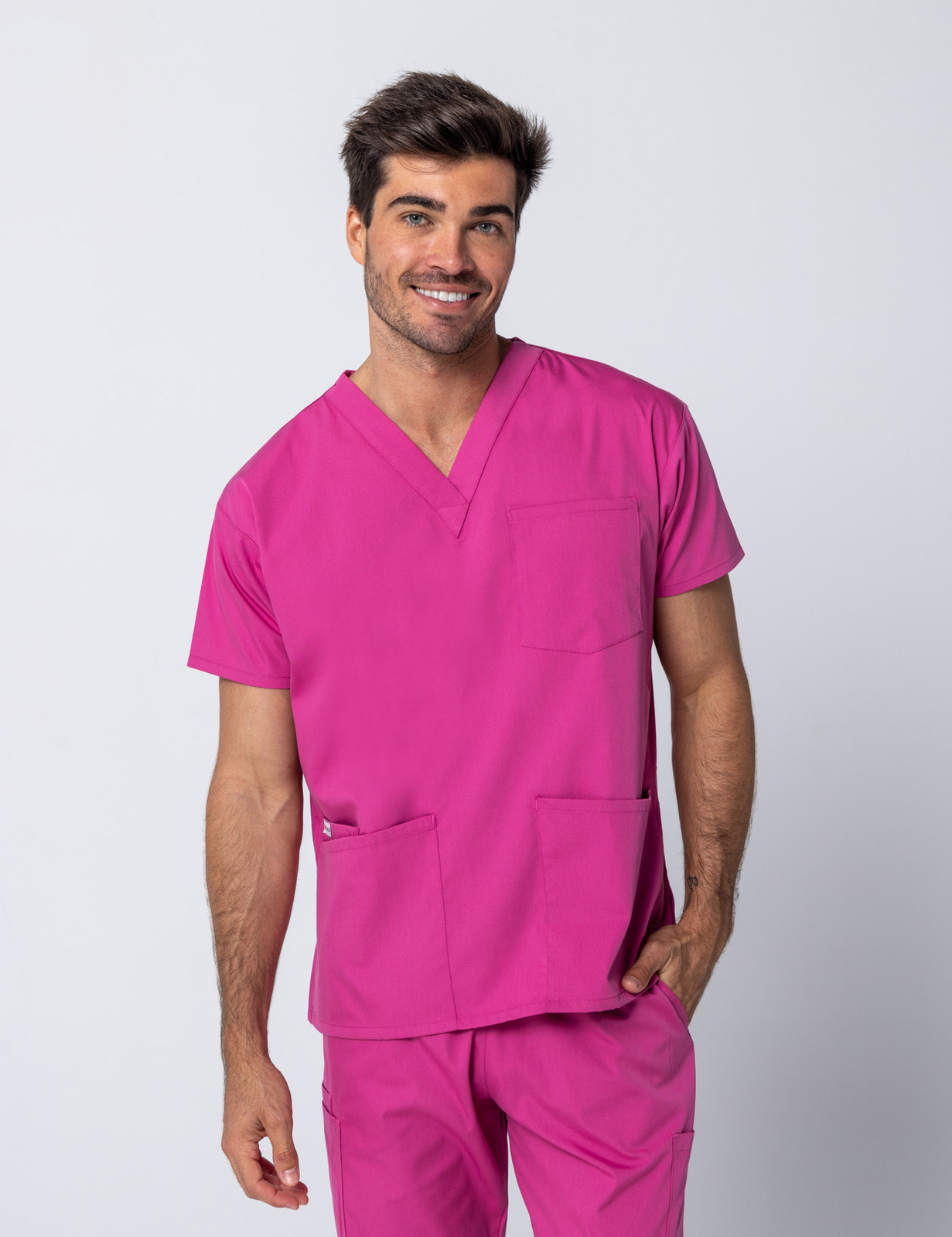 Men's 4 Pocket Scrub Top - Pink - Large
