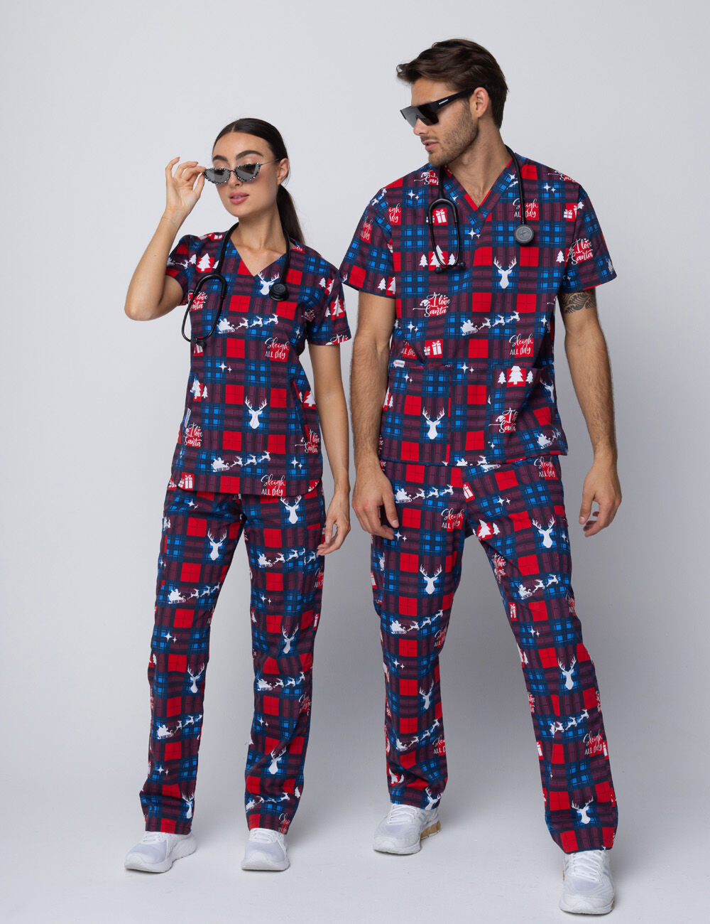 I Love Santa Tartan Classic Scrub Top