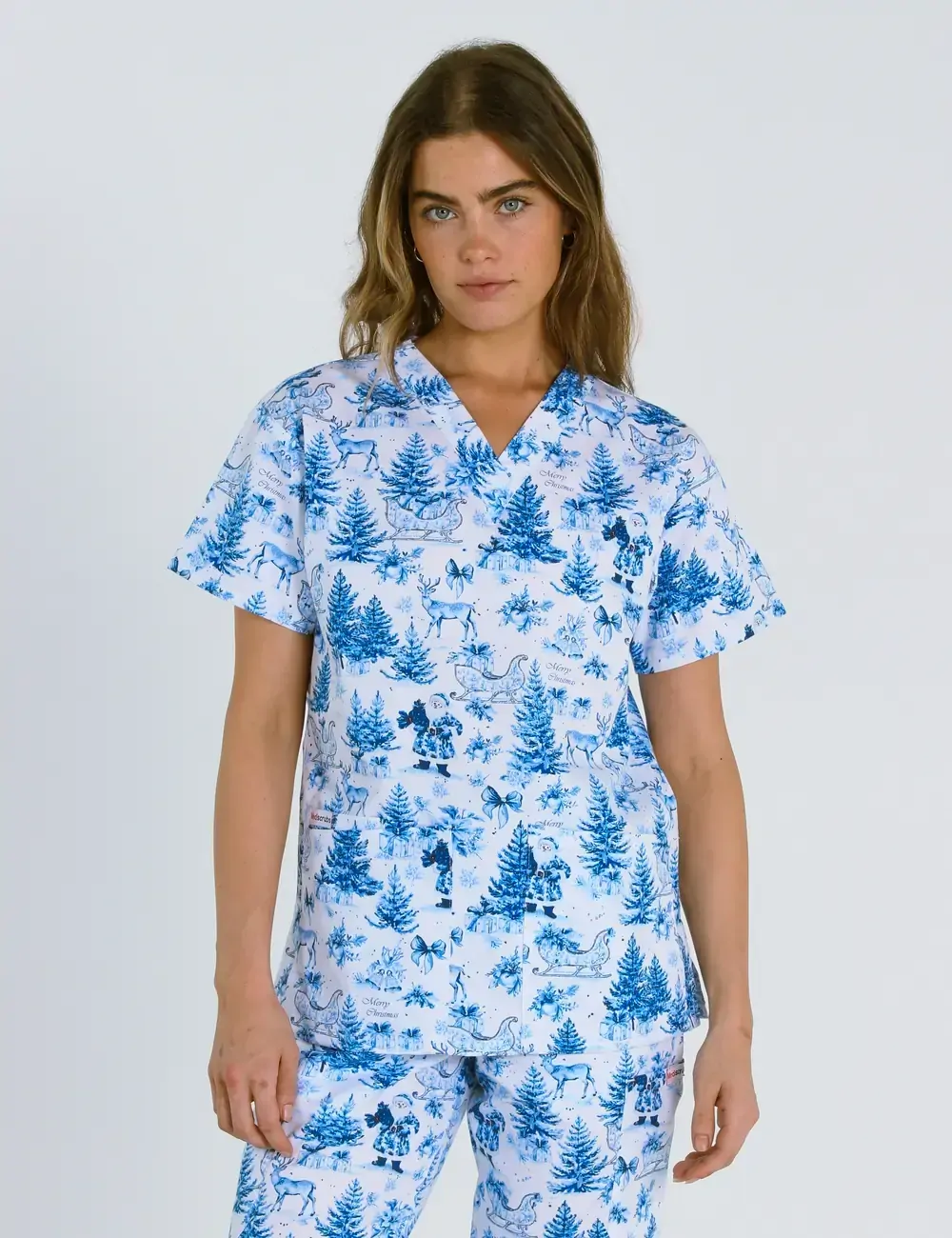 Noel Heritage Christmas Toile Women's Classic Scrub Top - XXS