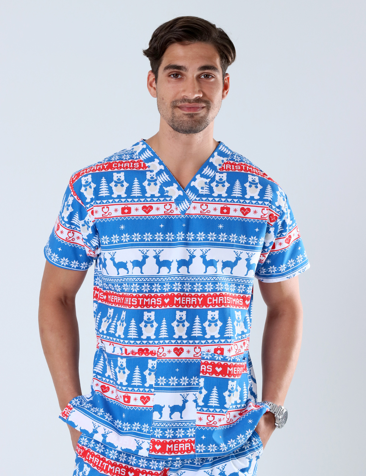 Classic Holiday Sweater Scrub Top
