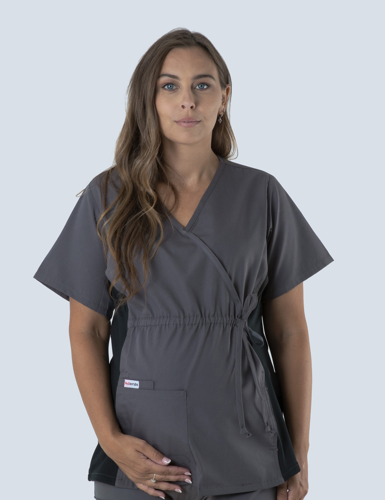 Maternity Scrub Top With Spandex Panel - Steel Grey - 4X large