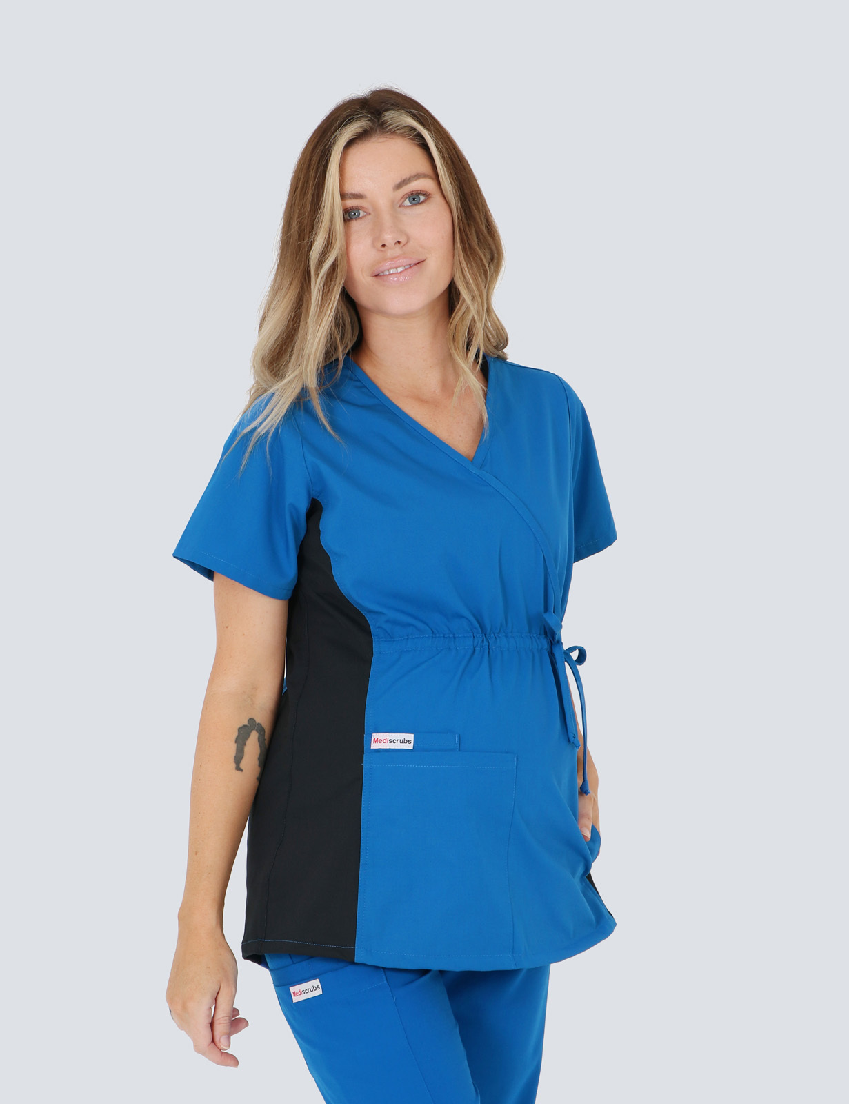 Maternity Scrub Top With Spandex Panel - Royal - 3X Large