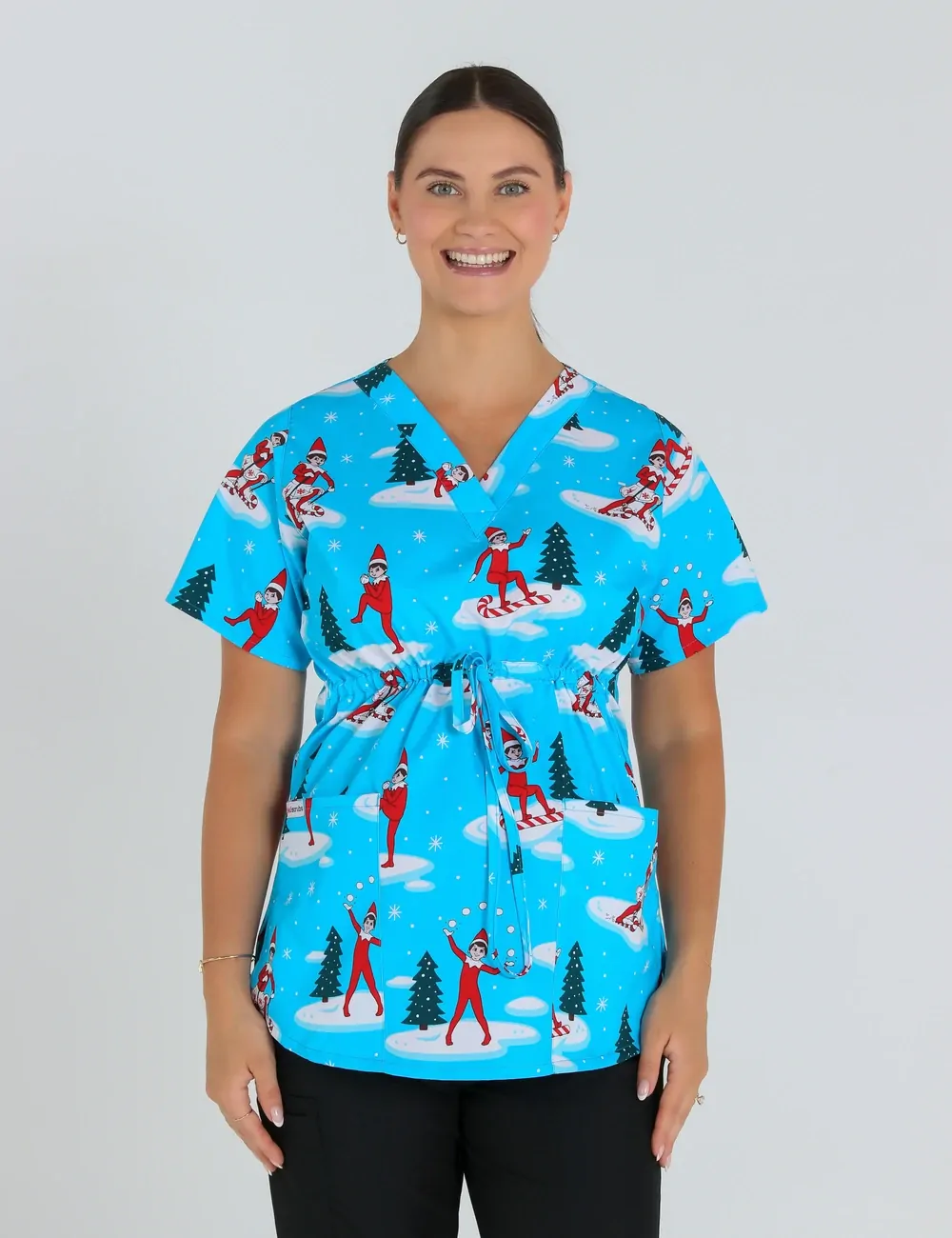 Christmas is Better with Us Women's Maternity Scrub Top featuring The Elf on the Shelf® - XXS