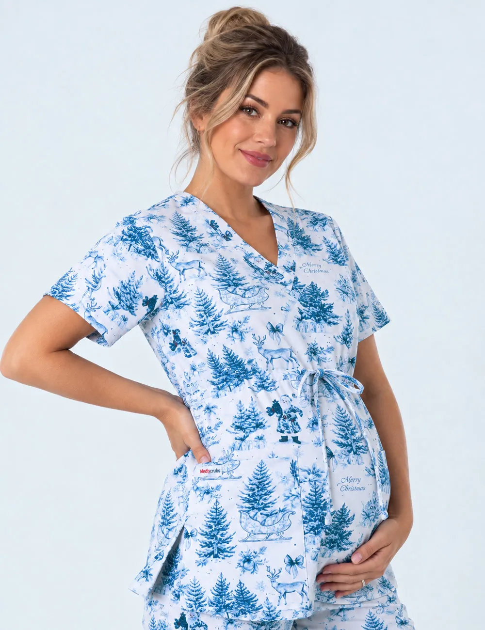 Noel' Heritage Christmas Toile Women's Maternity Scrub Top - XXS