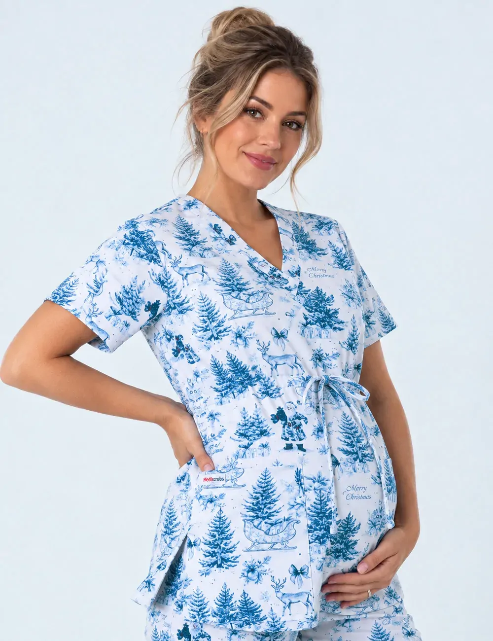 Noel Heritage Christmas Toile Women's Maternity Scrub Top - XS
