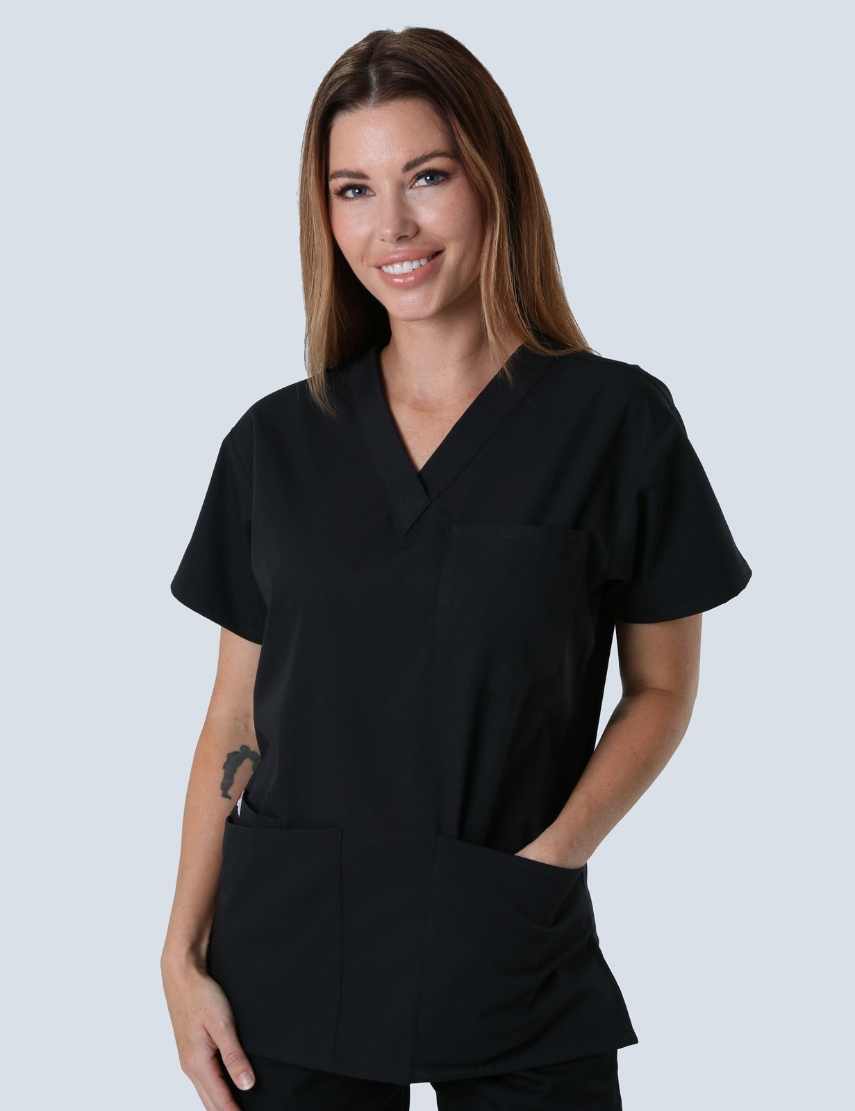 Registered Nurse Uniform Set Bundle - (4 Pocket Top with Cargo Pants in Black incl Logos)