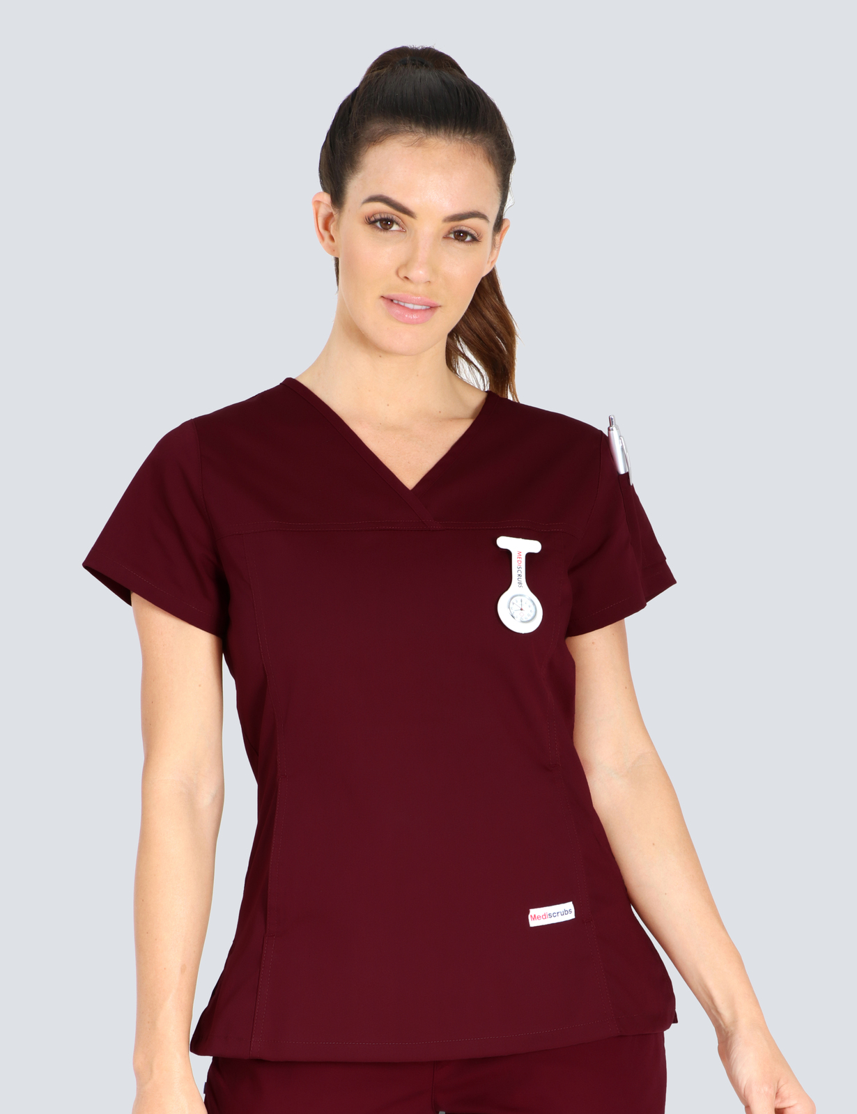 Queensland Children's Hospital Emergency Department Doctor Uniform Top Bundle (Women's Fit Top in Burgundy  incl Logos)