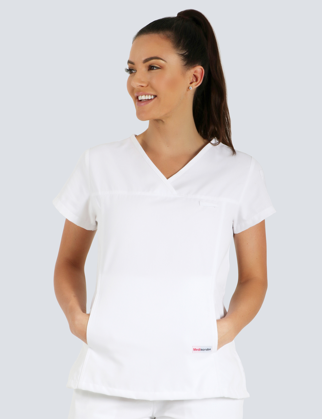 Queensland Children's Hospital Emergency Department Doctor Uniform Top Bundle (Women's Fit Top in White  incl Logos)