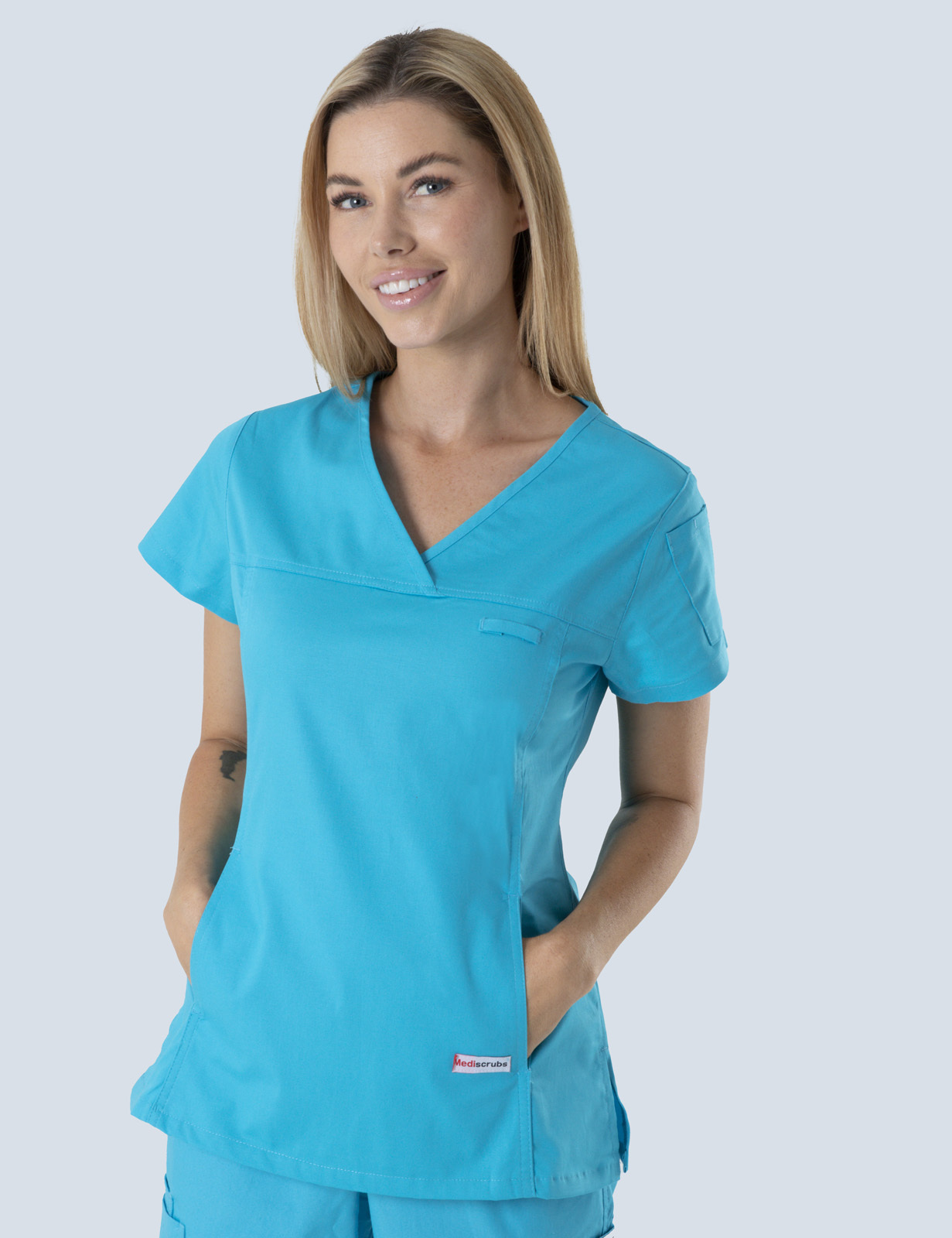 Queensland Children's Hospital Emergency Department Registrar Uniform Top Bundle  (Women's Fit Top in Aqua  incl Logos)