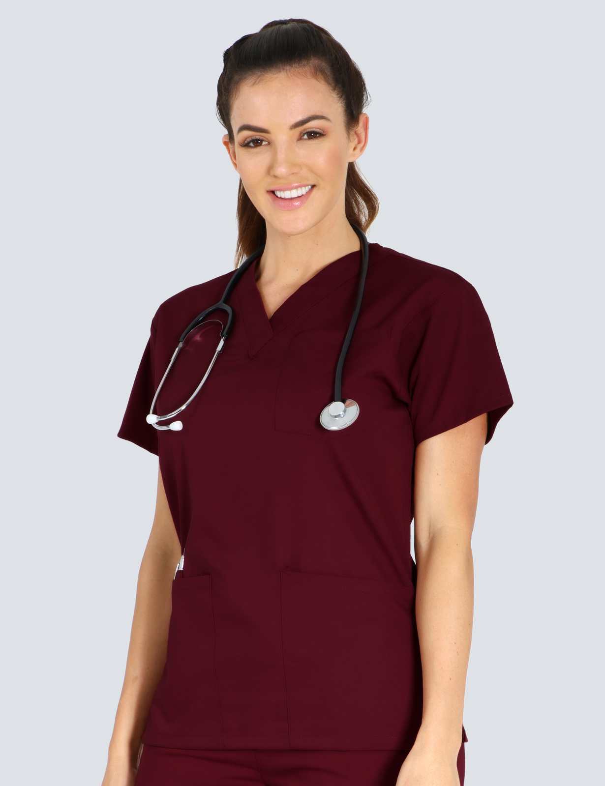 Queensland Children's Hospital Emergency Department Senior Medical Officer Uniform Top Bundle  (4 Pocket Top in Burgundy  incl Logos)